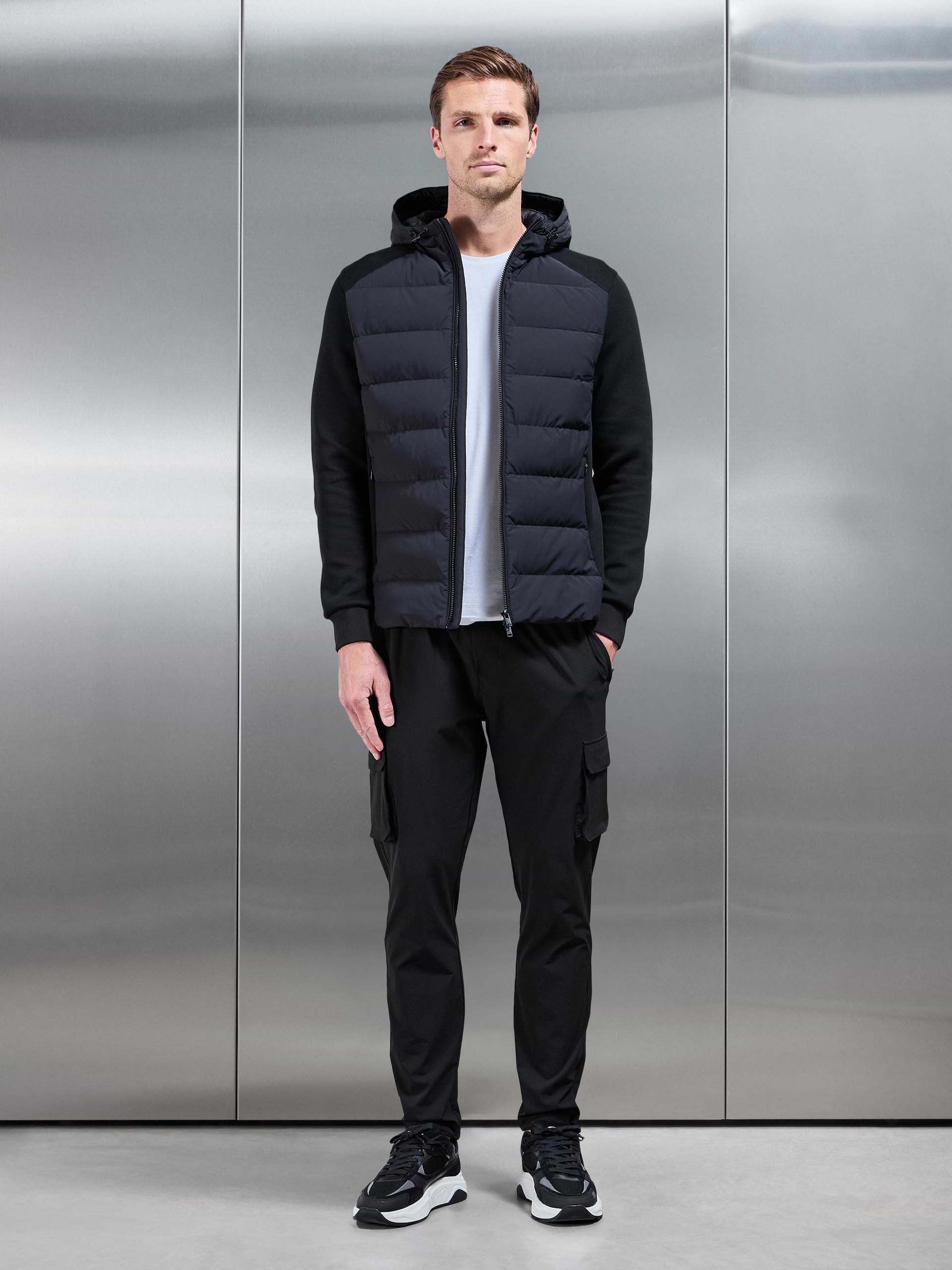 Hybrid Technical Puffer Windbreaker in Black