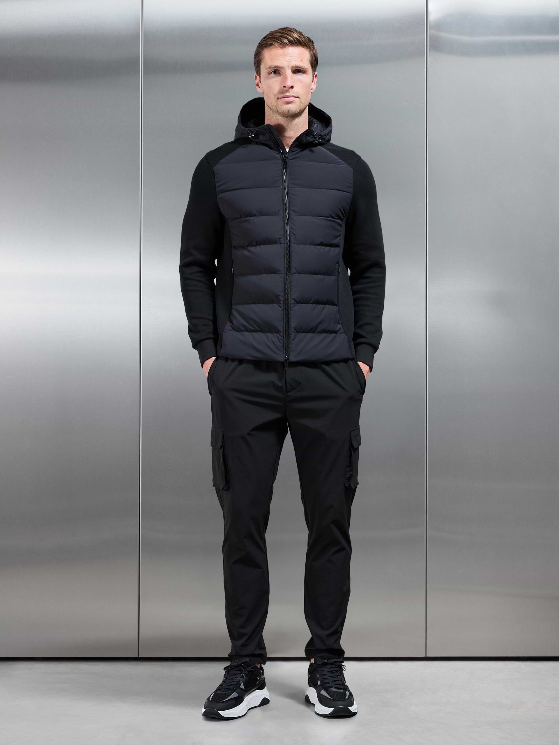 Hybrid Technical Puffer Windbreaker in Black