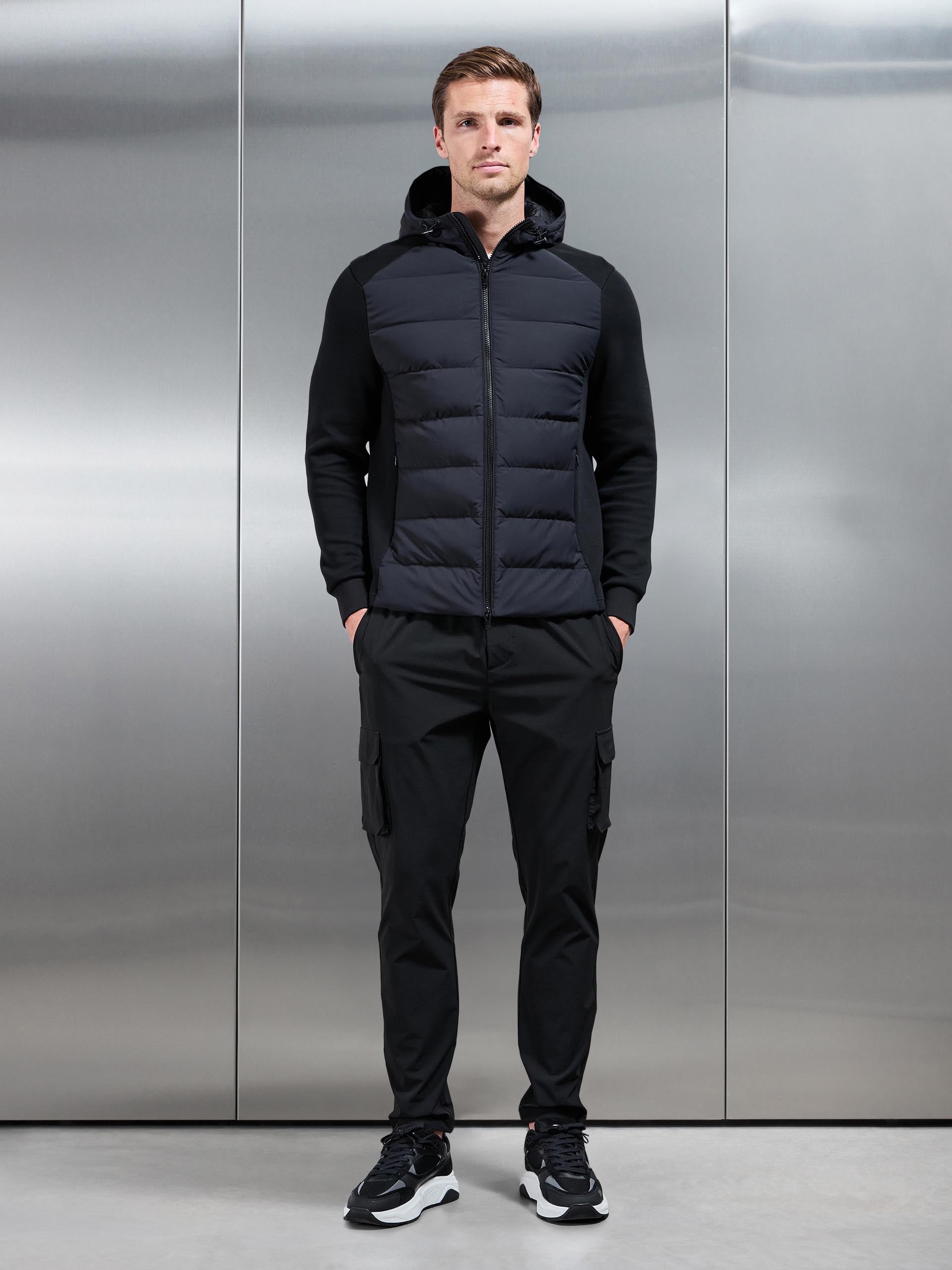 Hybrid Technical Puffer Windbreaker in Black