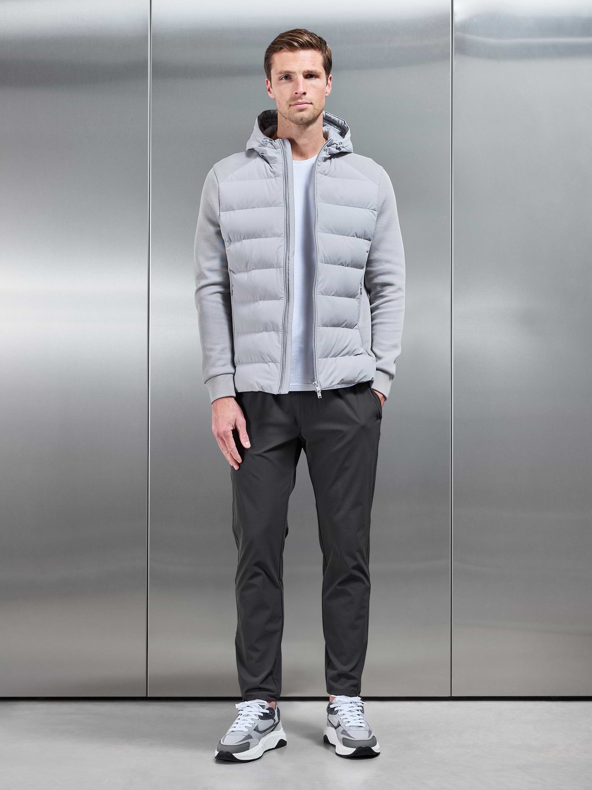 Hybrid Technical Puffer Windbreaker in Mid Grey