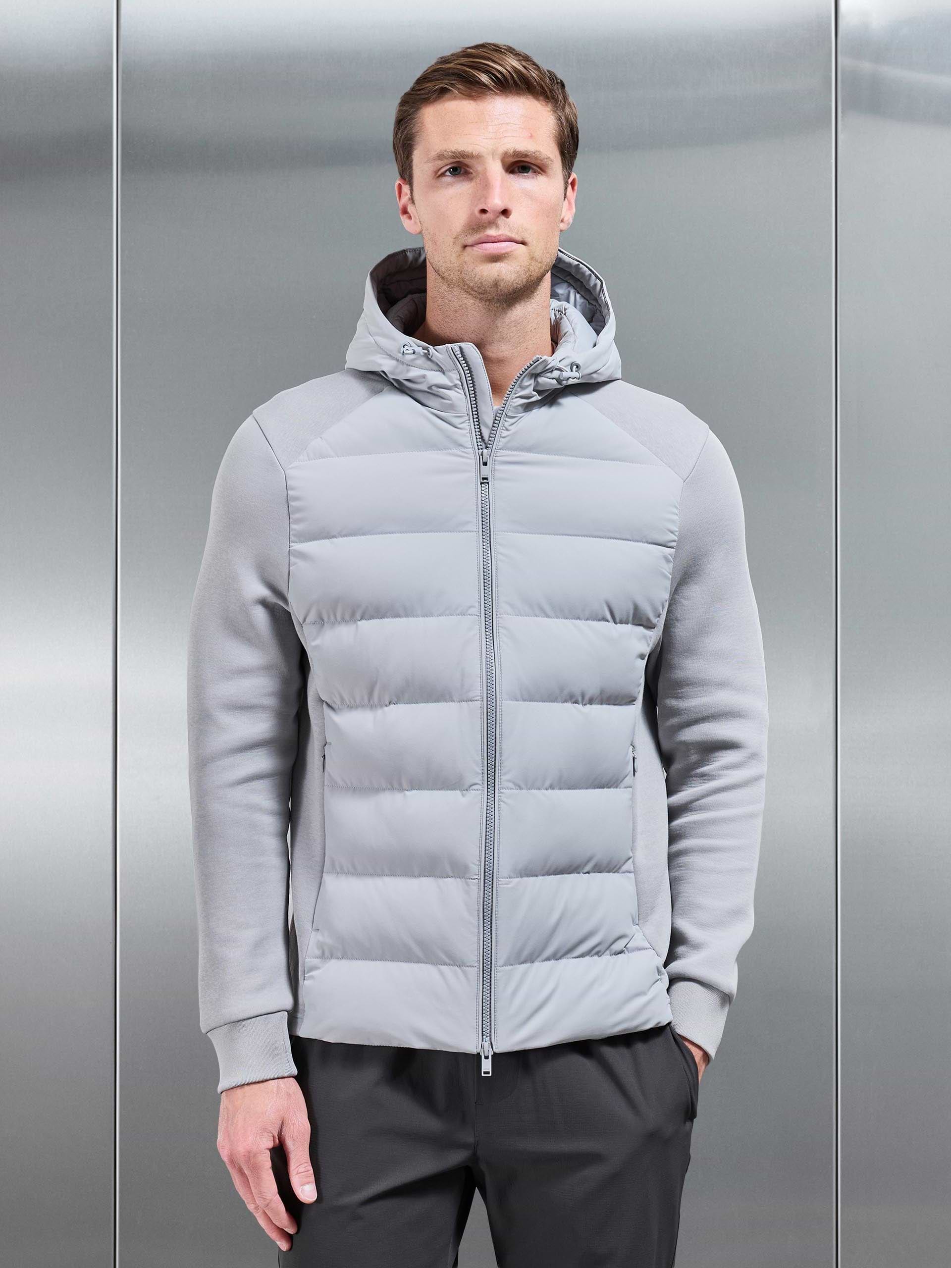 Hybrid Technical Puffer Windbreaker in Mid Grey
