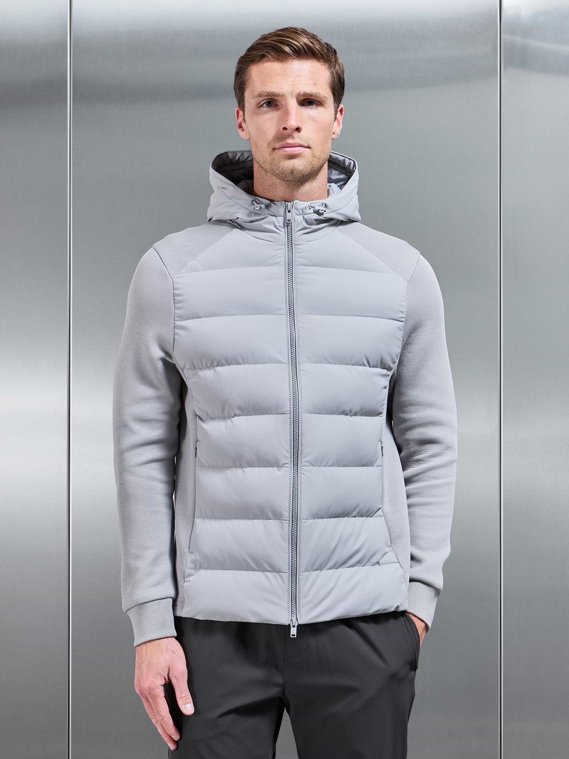 Hybrid Technical Puffer Windbreaker in Mid Grey