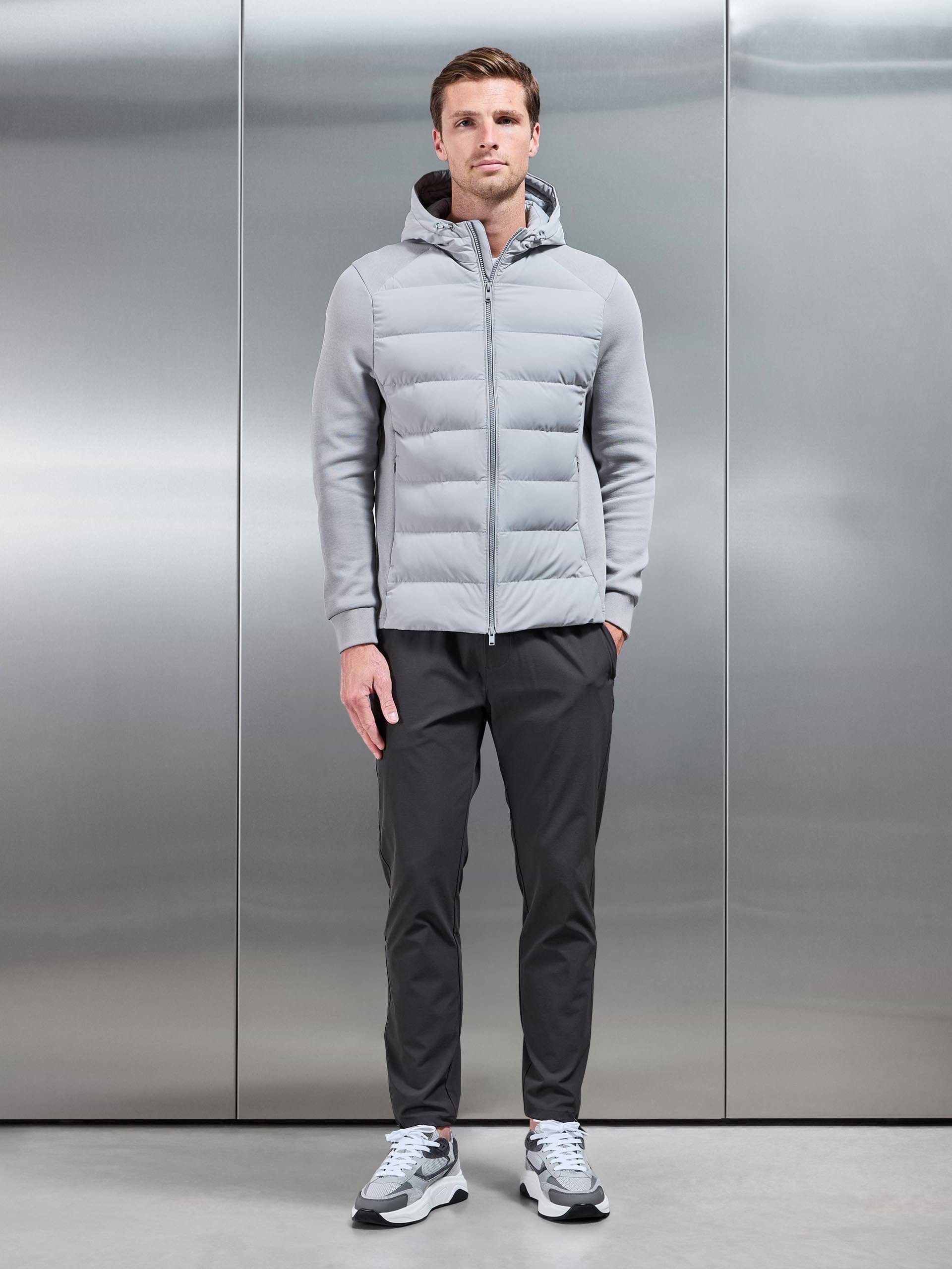 Hybrid Technical Puffer Windbreaker in Mid Grey