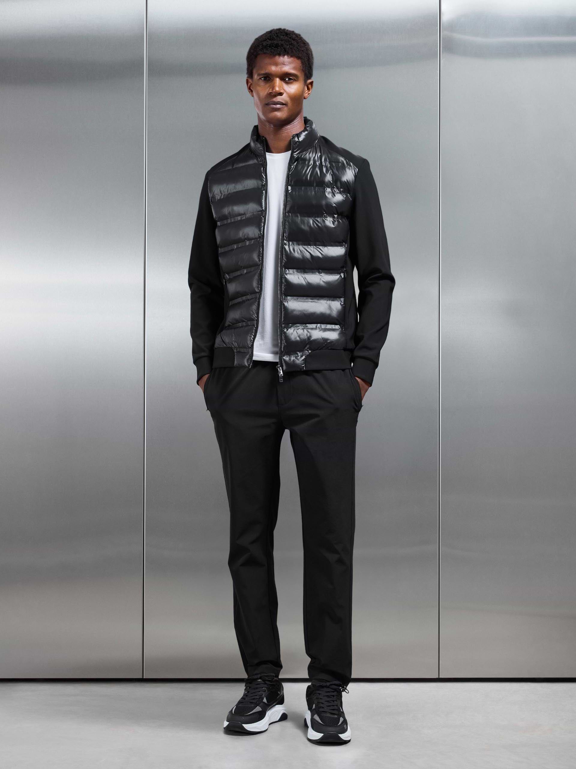 Hybrid Zip Through Puffer Jacket in Black