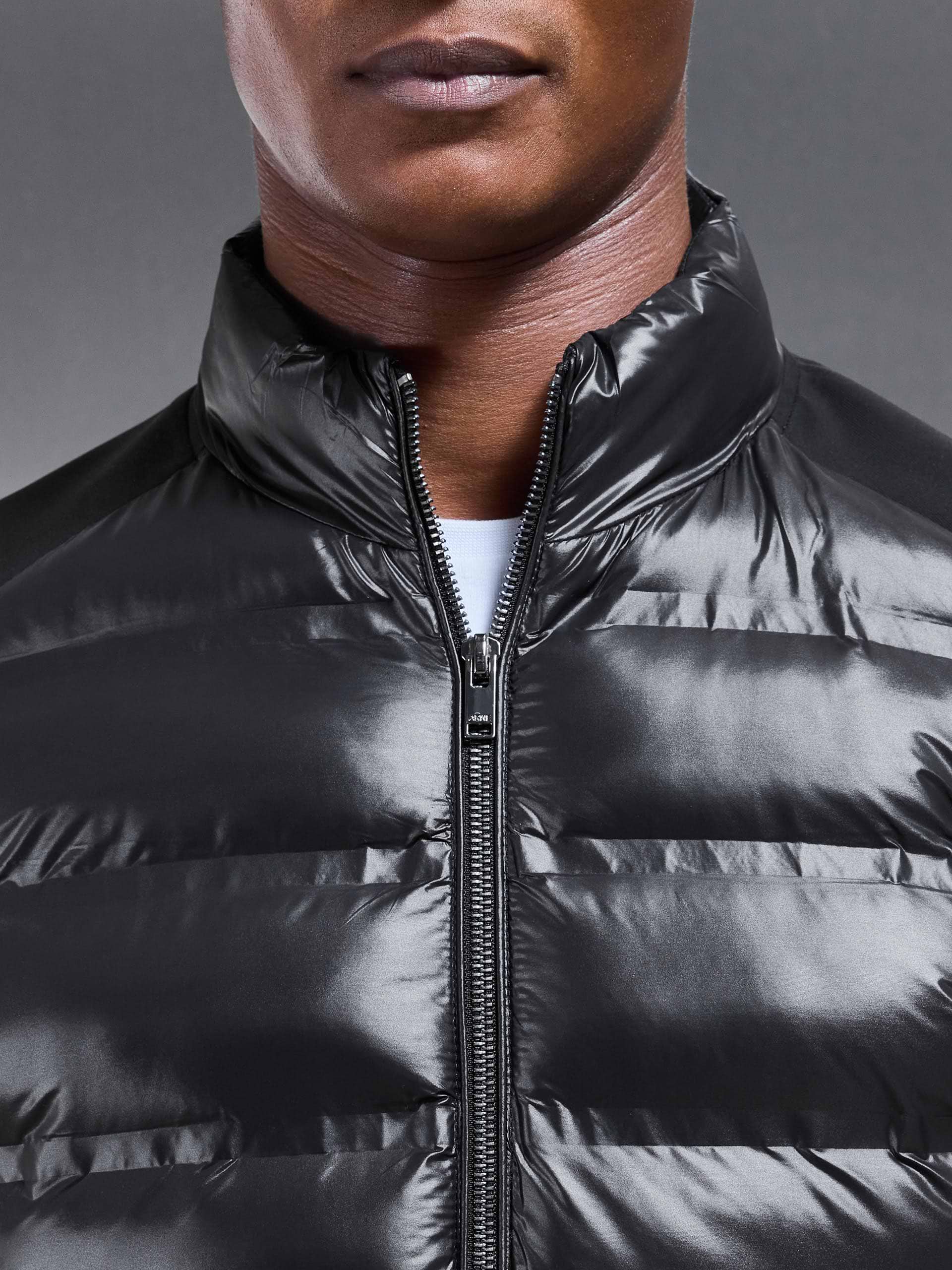 Hybrid Zip Through Puffer Jacket in Black