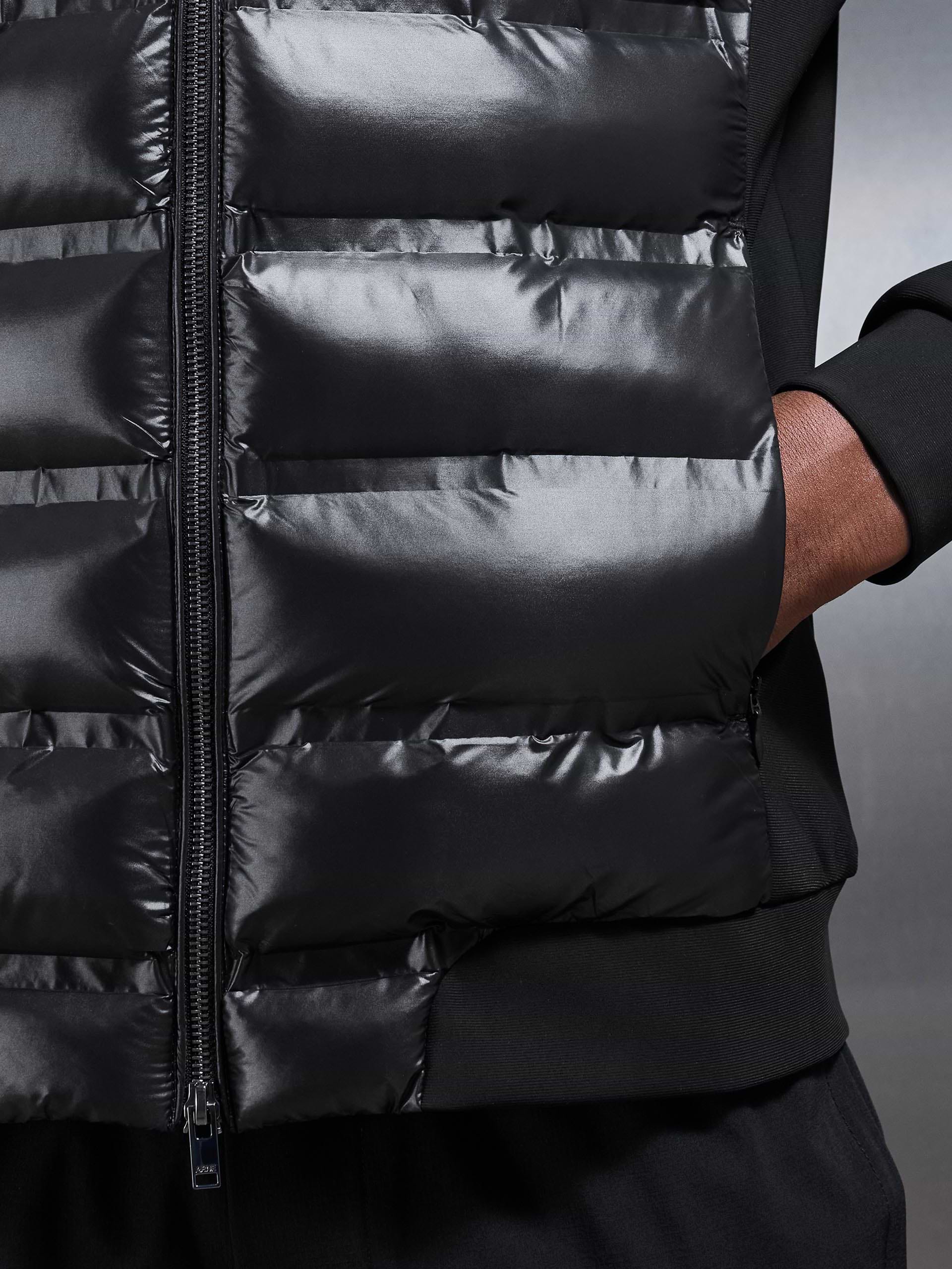 Hybrid Zip Through Puffer Jacket in Black