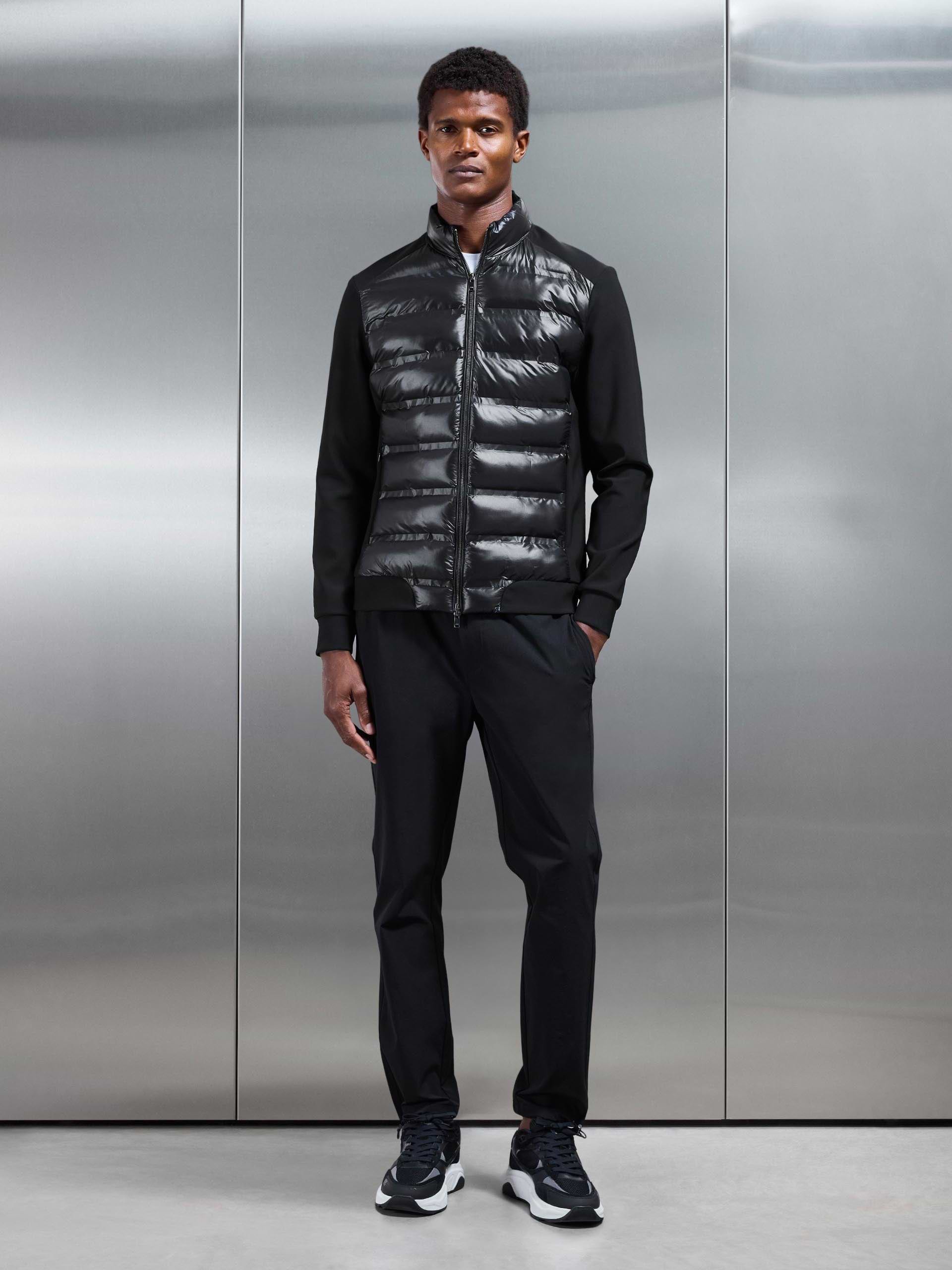 Hybrid Zip Through Puffer Jacket in Black
