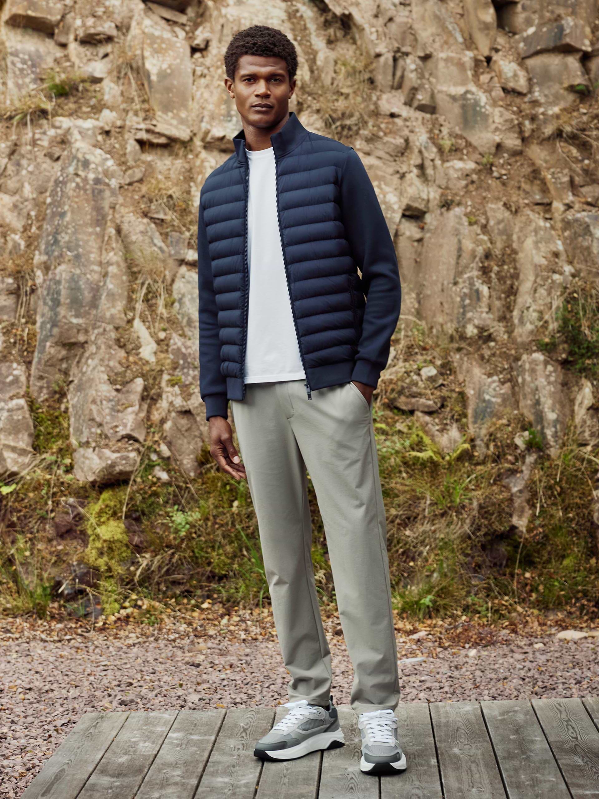 Hybrid Quilted Technical Funnel Neck Jacket in Navy