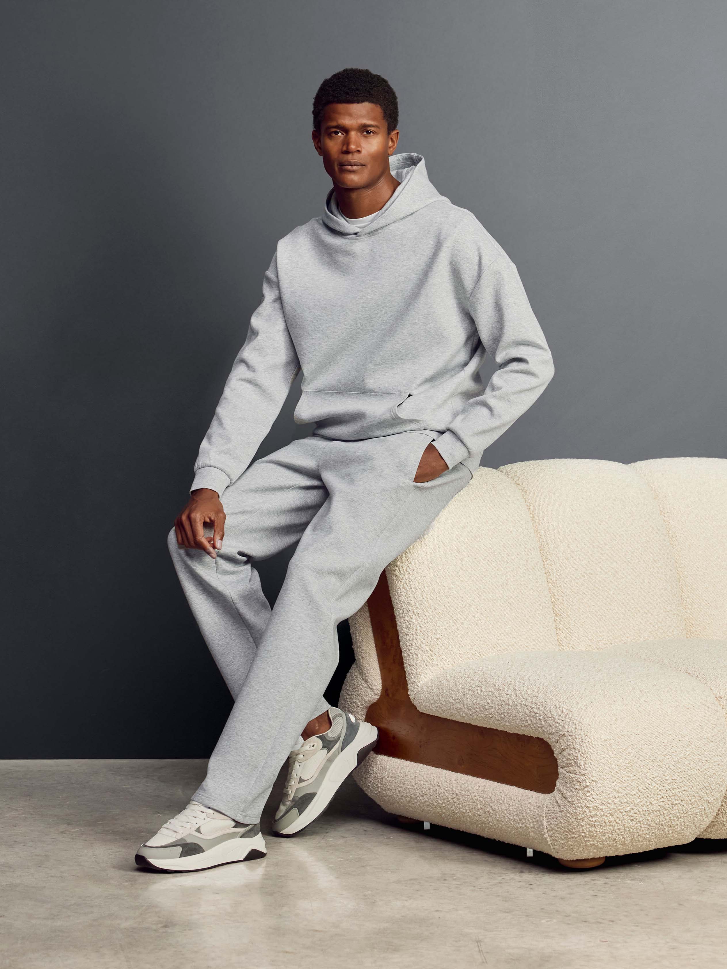 Interlock Jersey Relaxed Fit Hoodie in Marl Grey