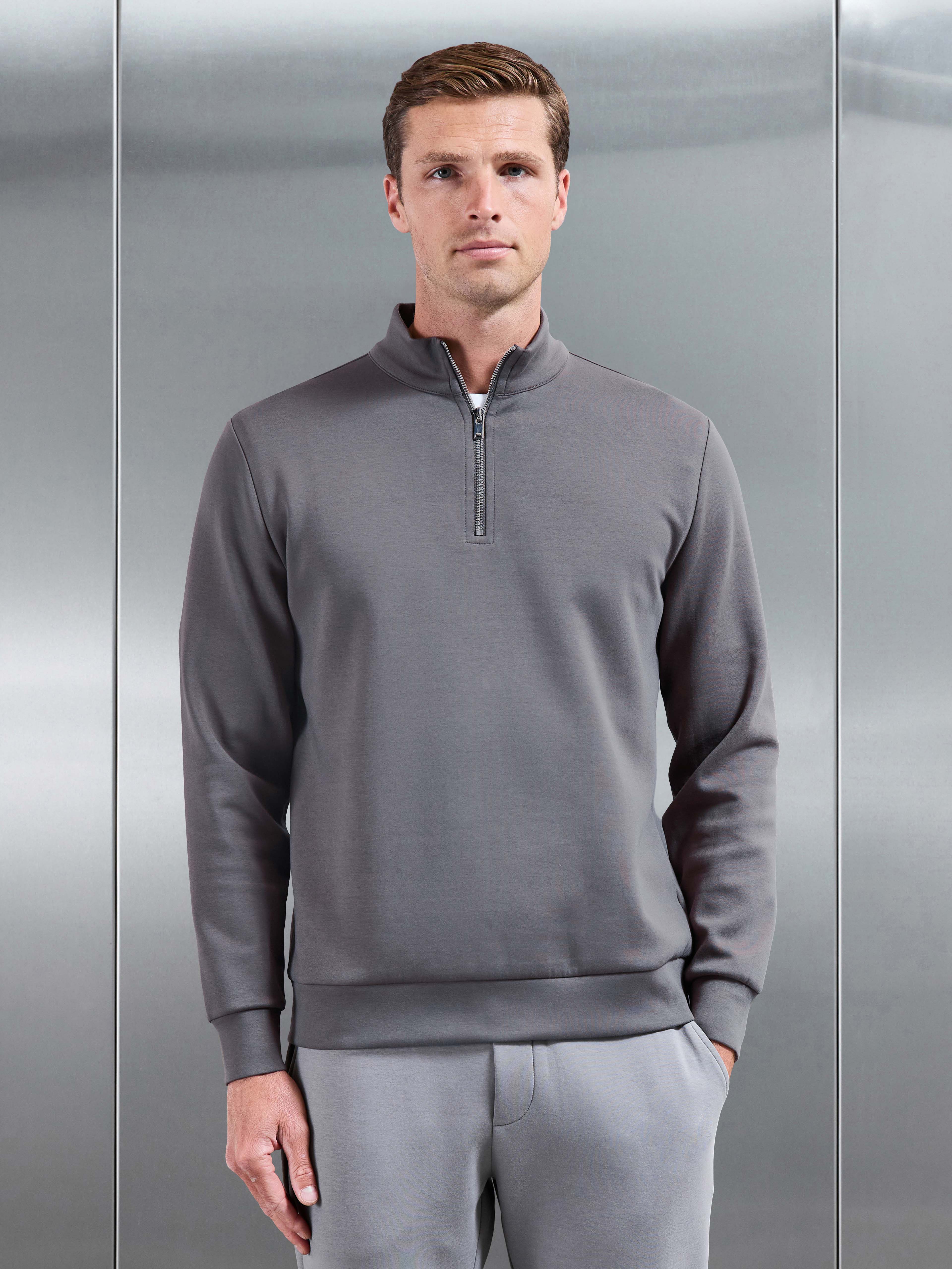 Interlock Jersey Half Zip in Charcoal