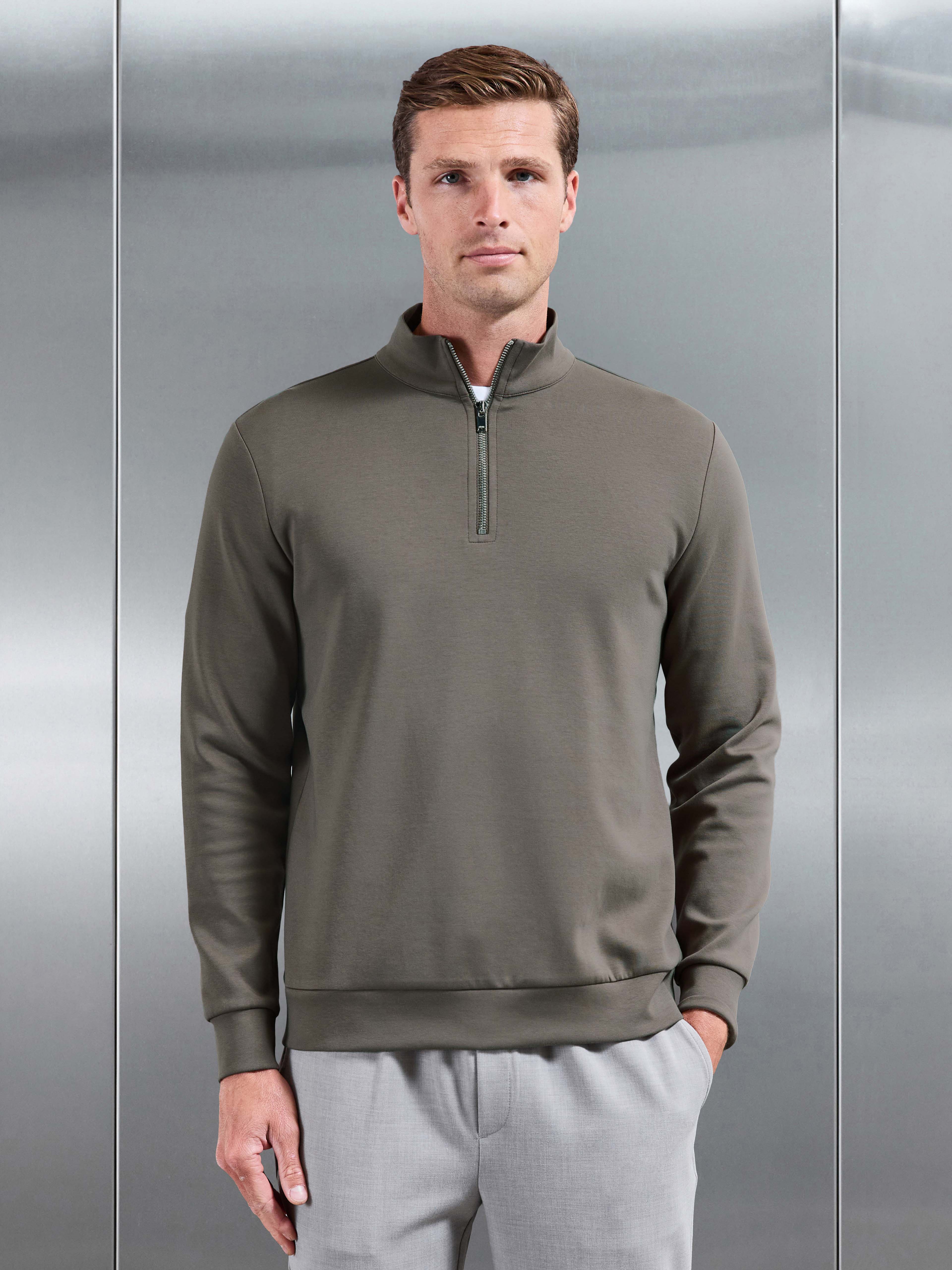 Interlock Jersey Half Zip in Taupe