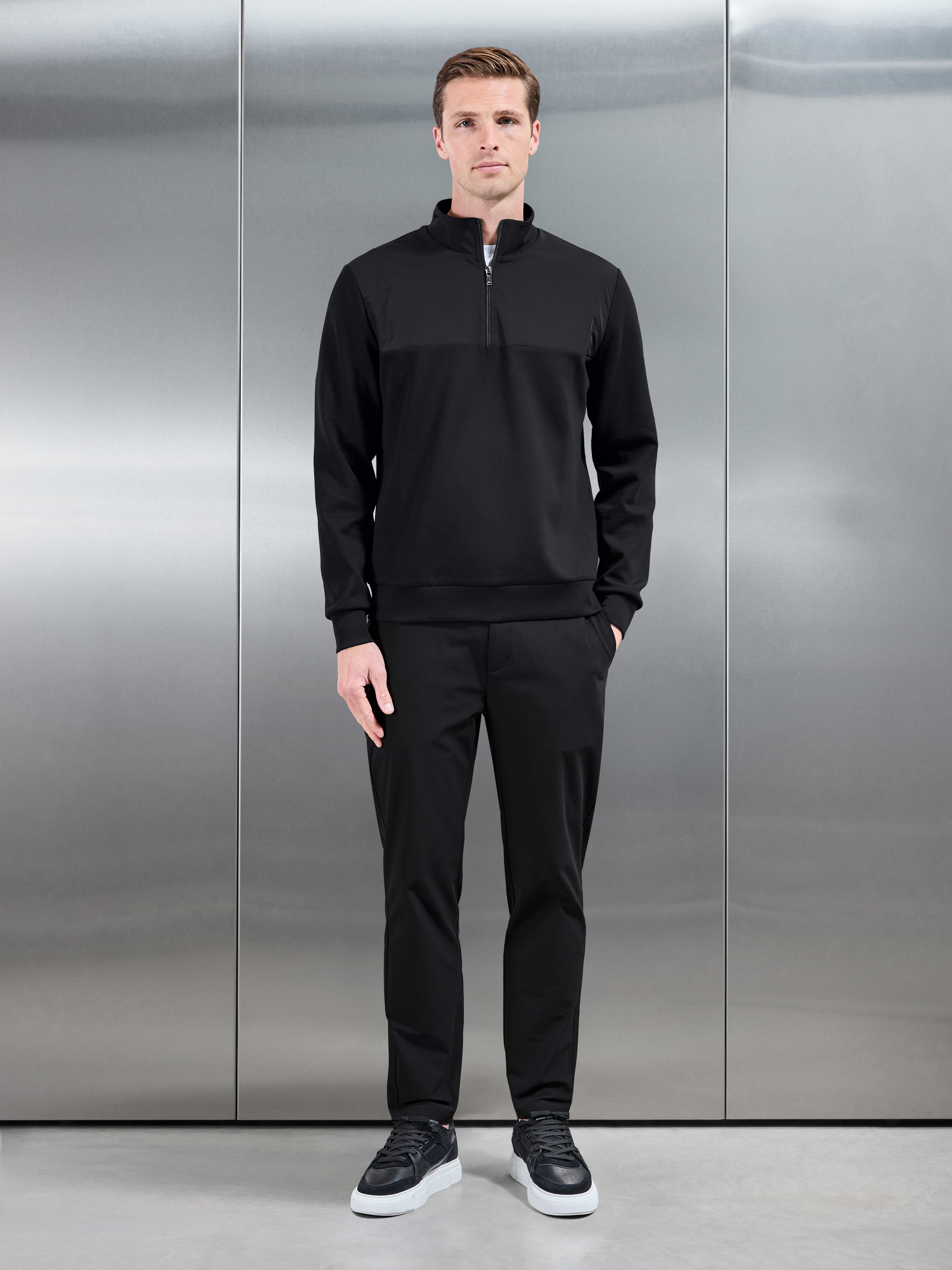Interlock Jersey Hybrid Half Zip Jumper in Black