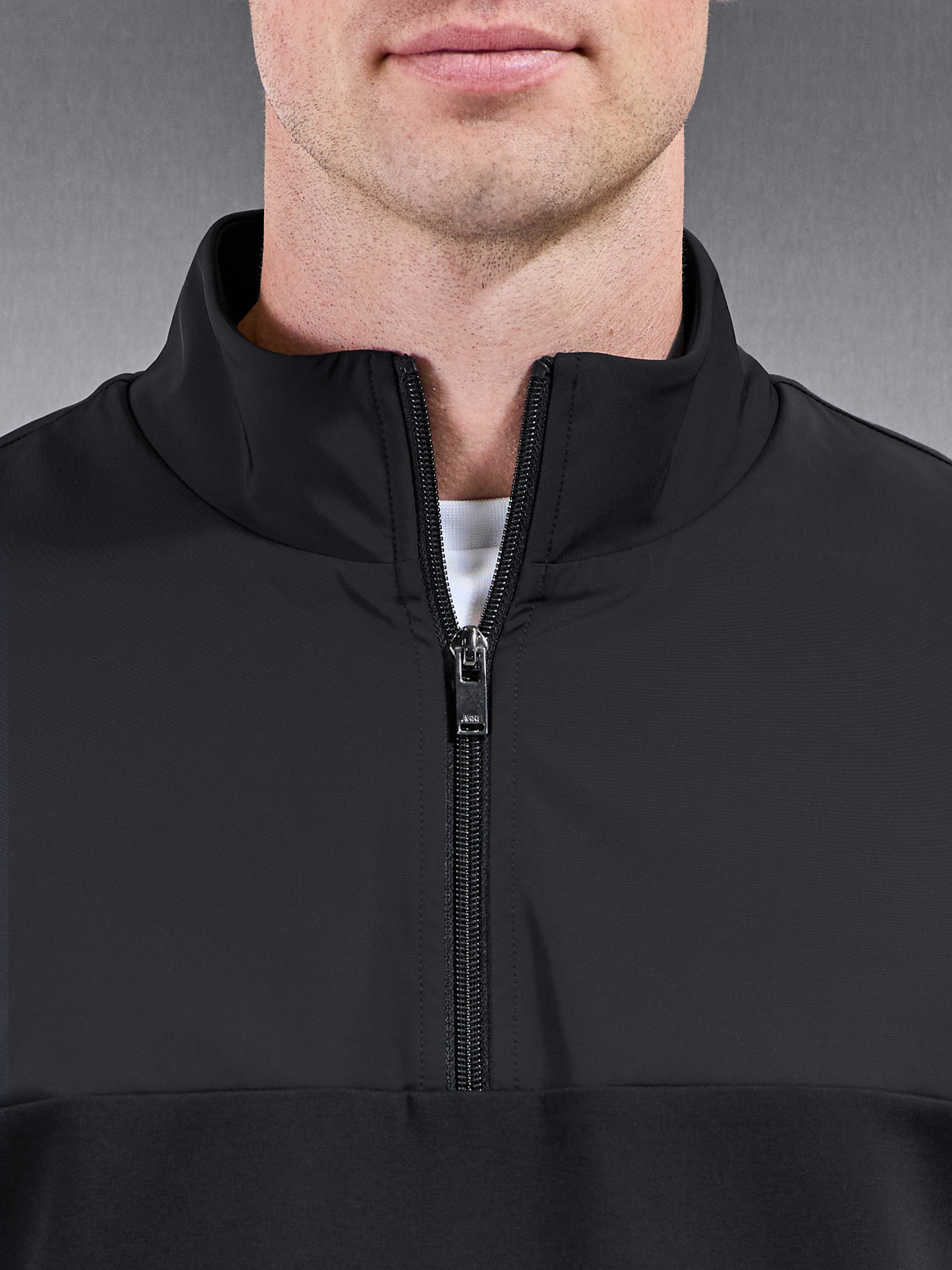 Interlock Jersey Hybrid Half Zip Jumper in Black