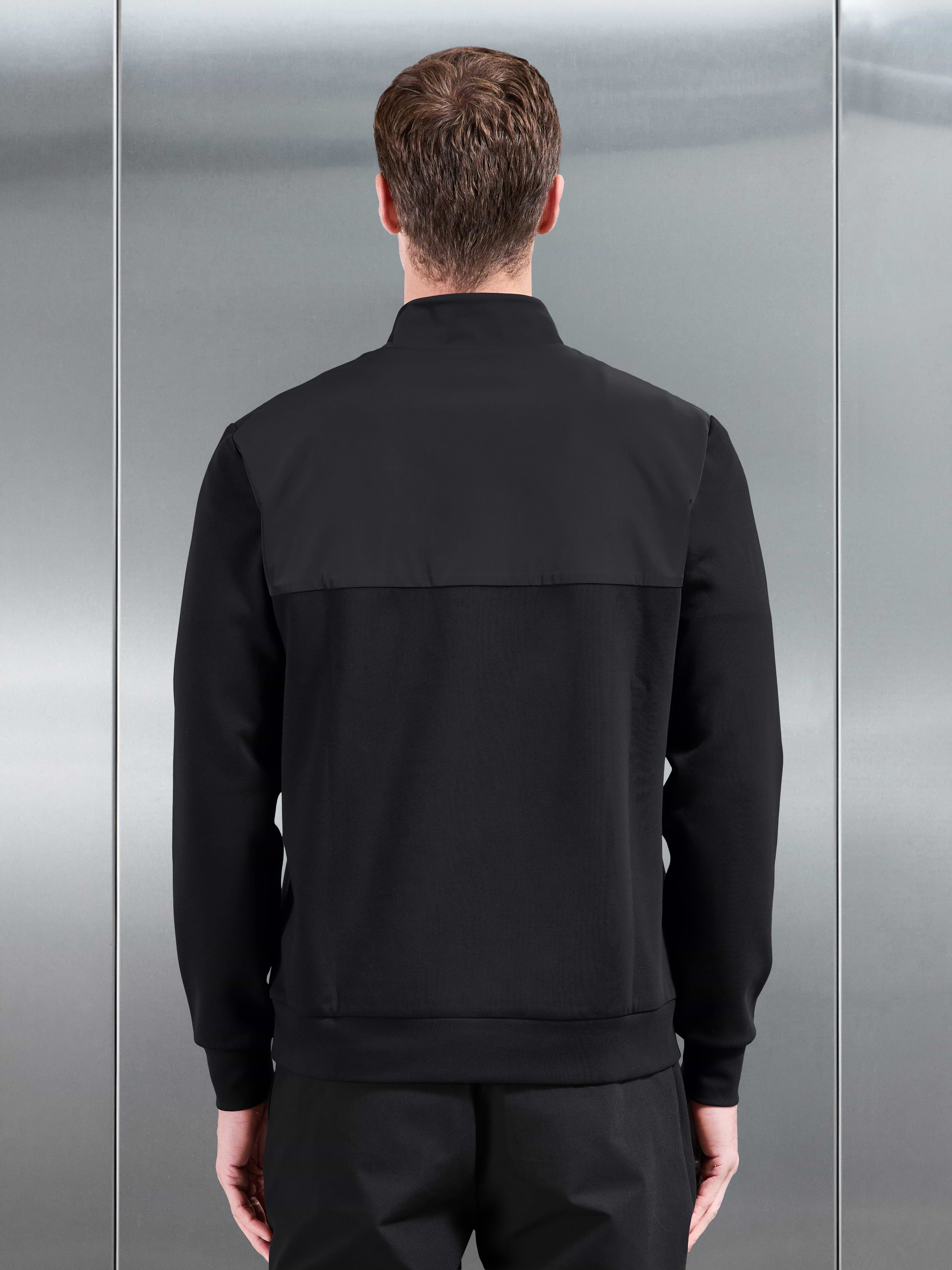 Interlock Jersey Hybrid Half Zip Jumper in Black
