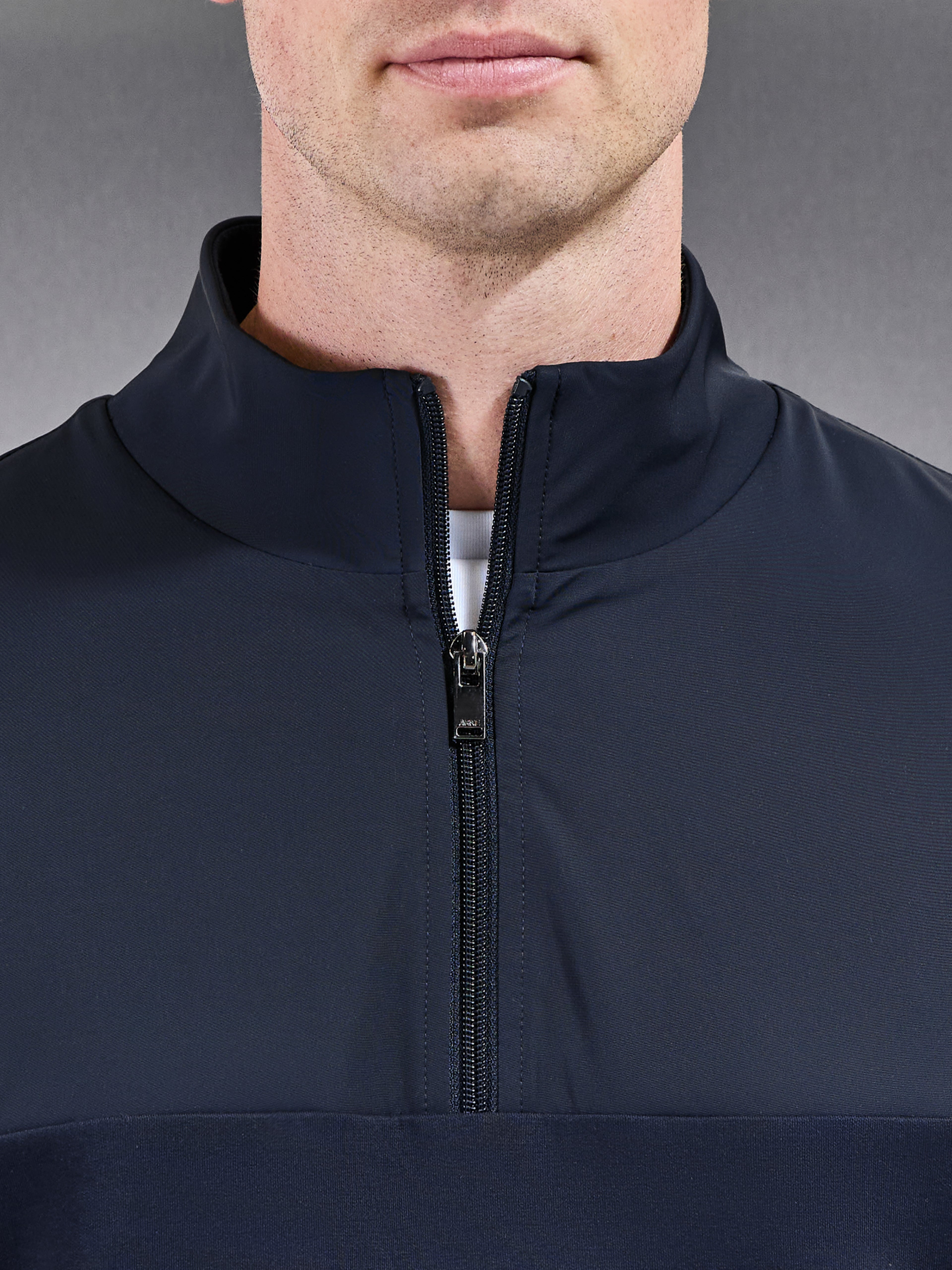Interlock Jersey Hybrid Half Zip Jumper in Navy