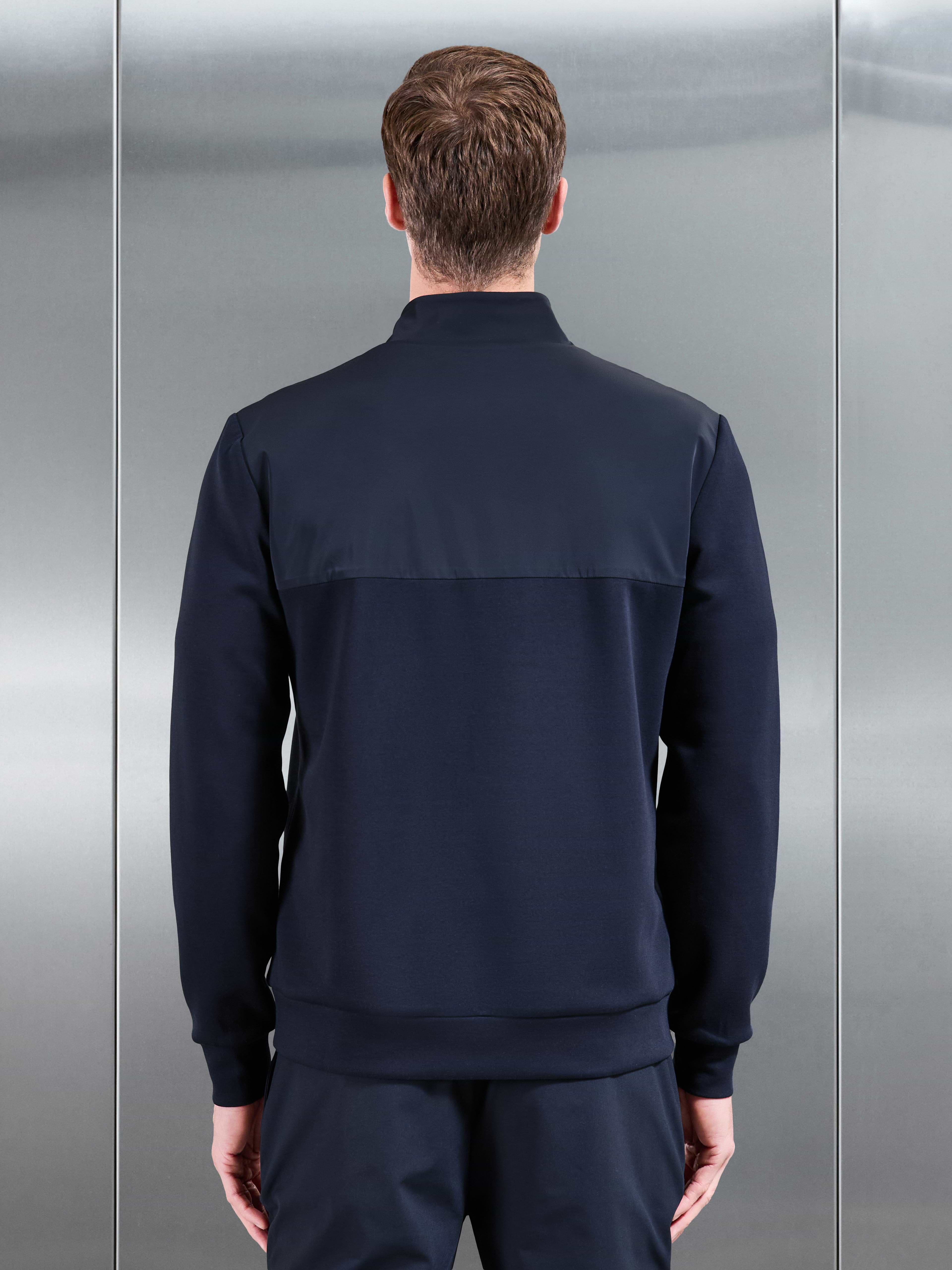 Interlock Jersey Hybrid Half Zip Jumper in Navy