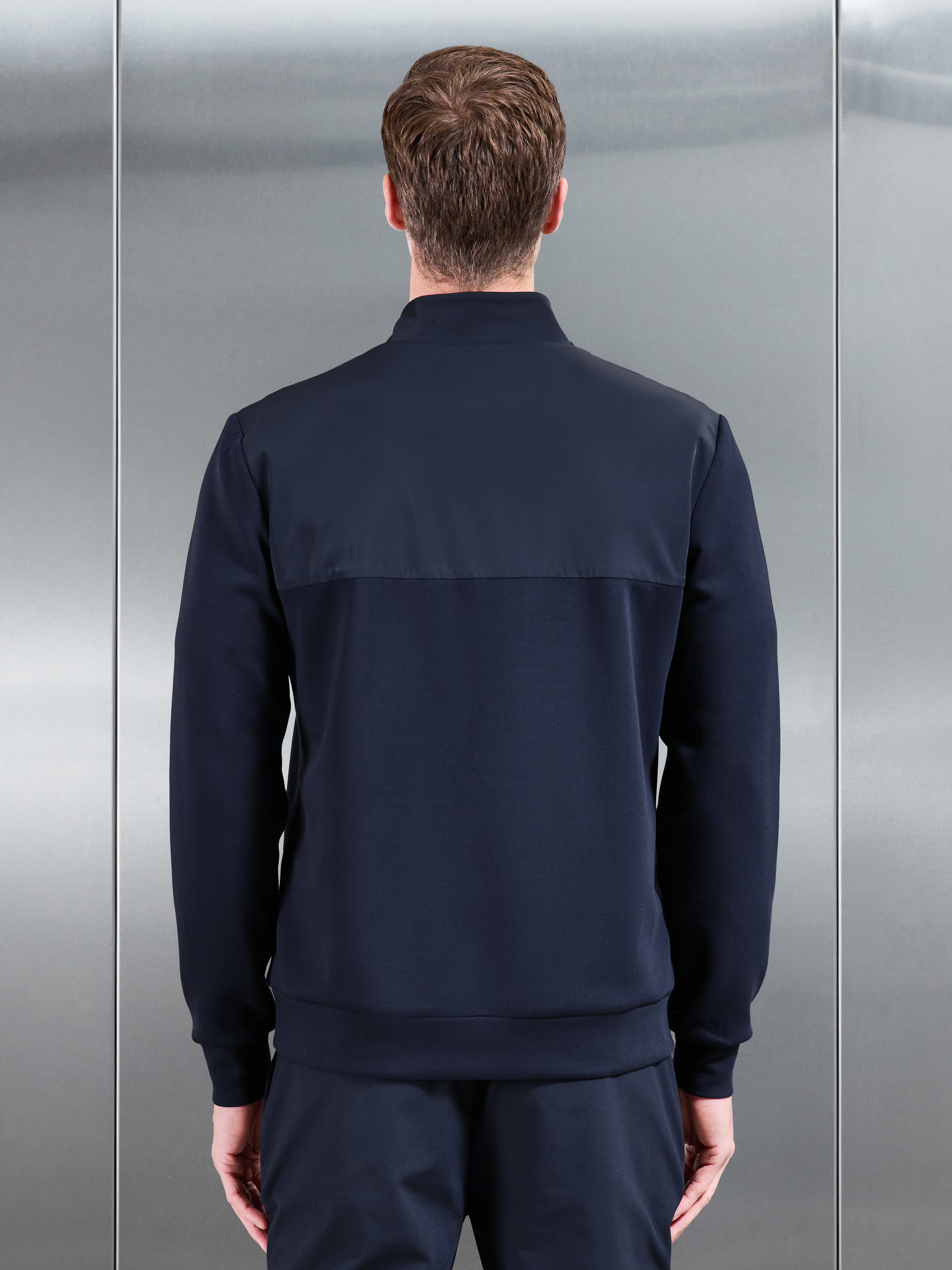 Interlock Jersey Hybrid Half Zip Jumper in Navy