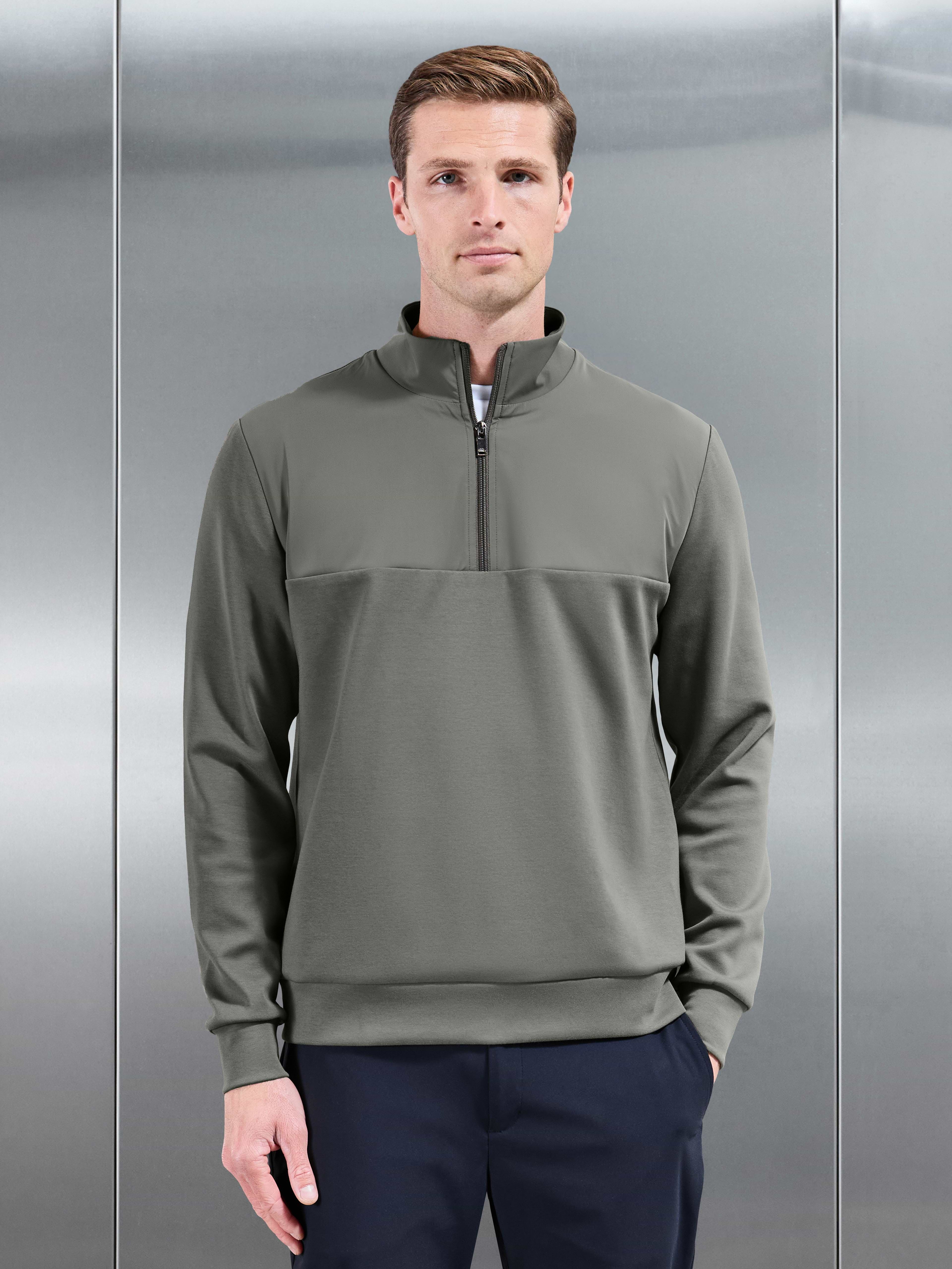 Interlock Jersey Hybrid Half Zip Jumper in Sage