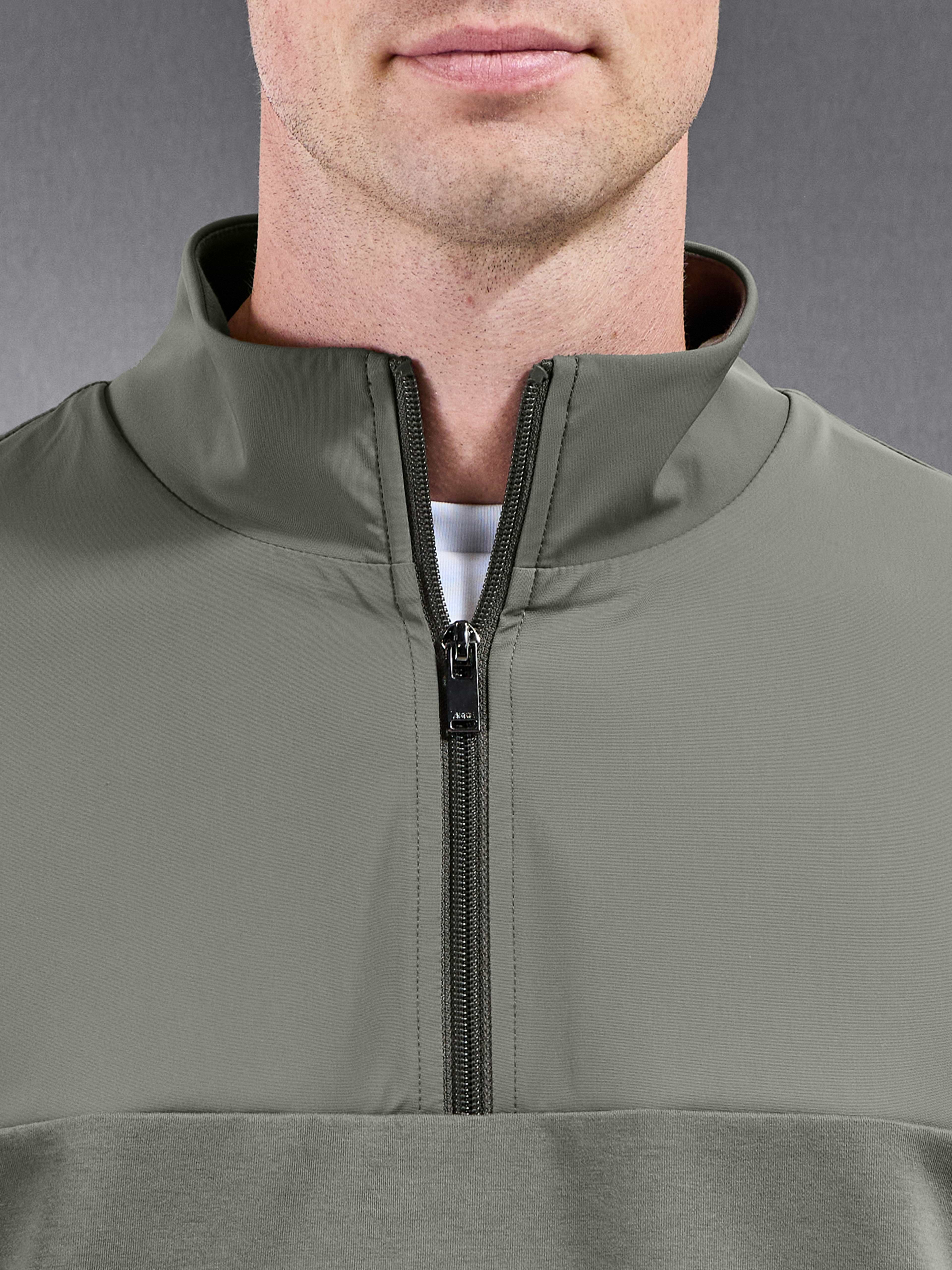 Interlock Jersey Hybrid Half Zip Jumper in Sage