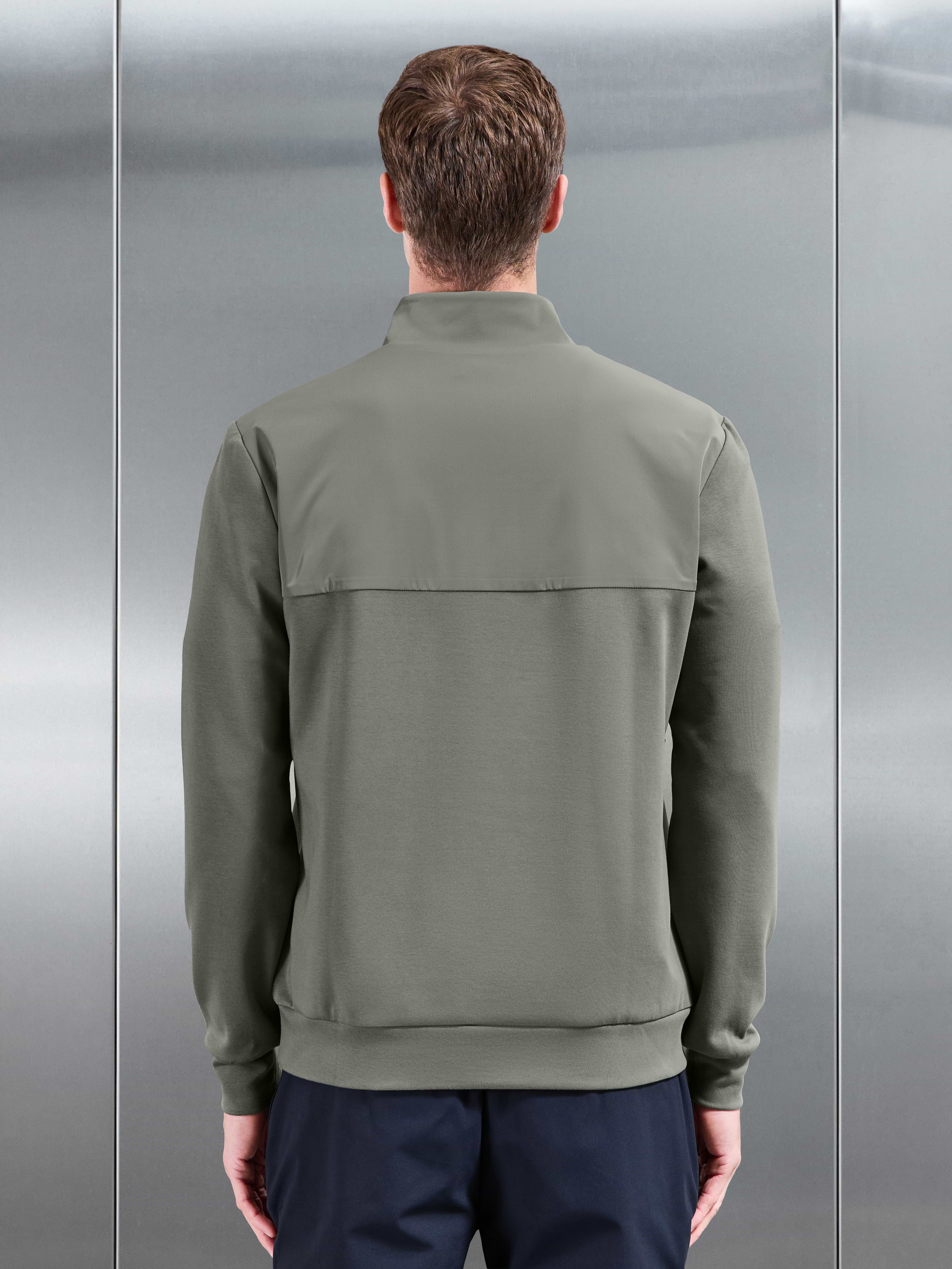 Interlock Jersey Hybrid Half Zip Jumper in Sage