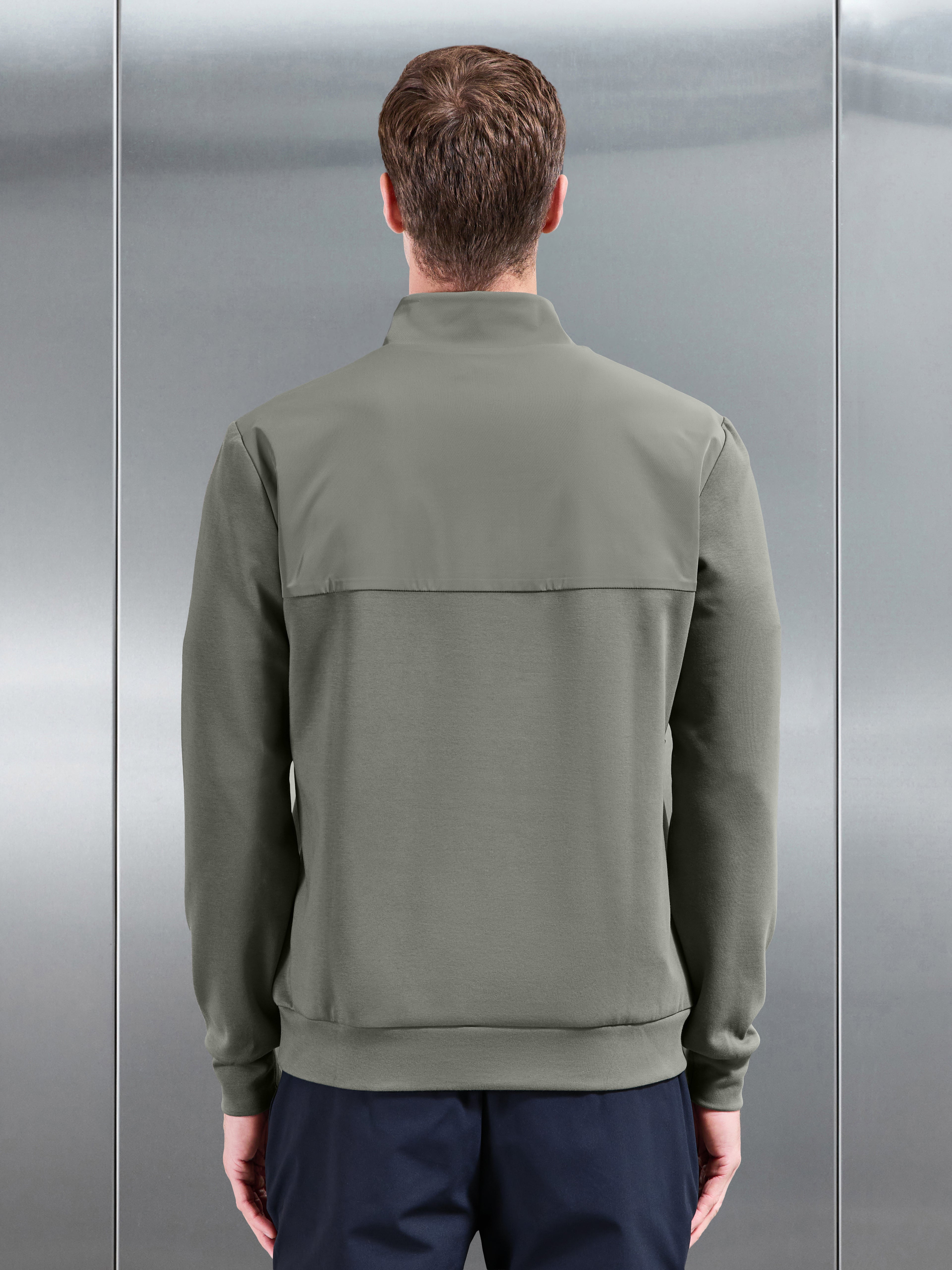 Interlock Jersey Hybrid Half Zip Jumper in Sage
