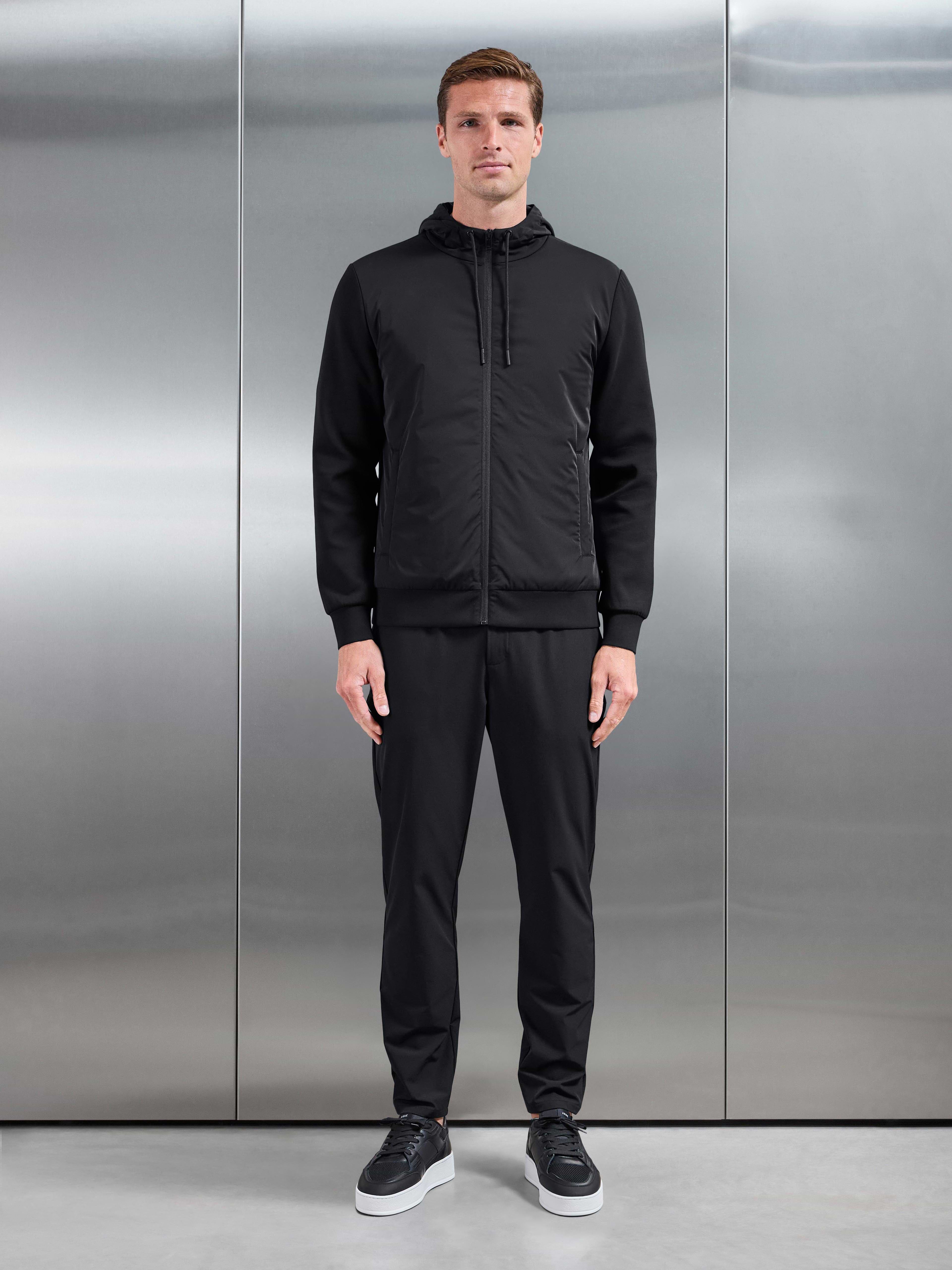 Interlock Jersey Hybrid Technical Windbreaker in Black