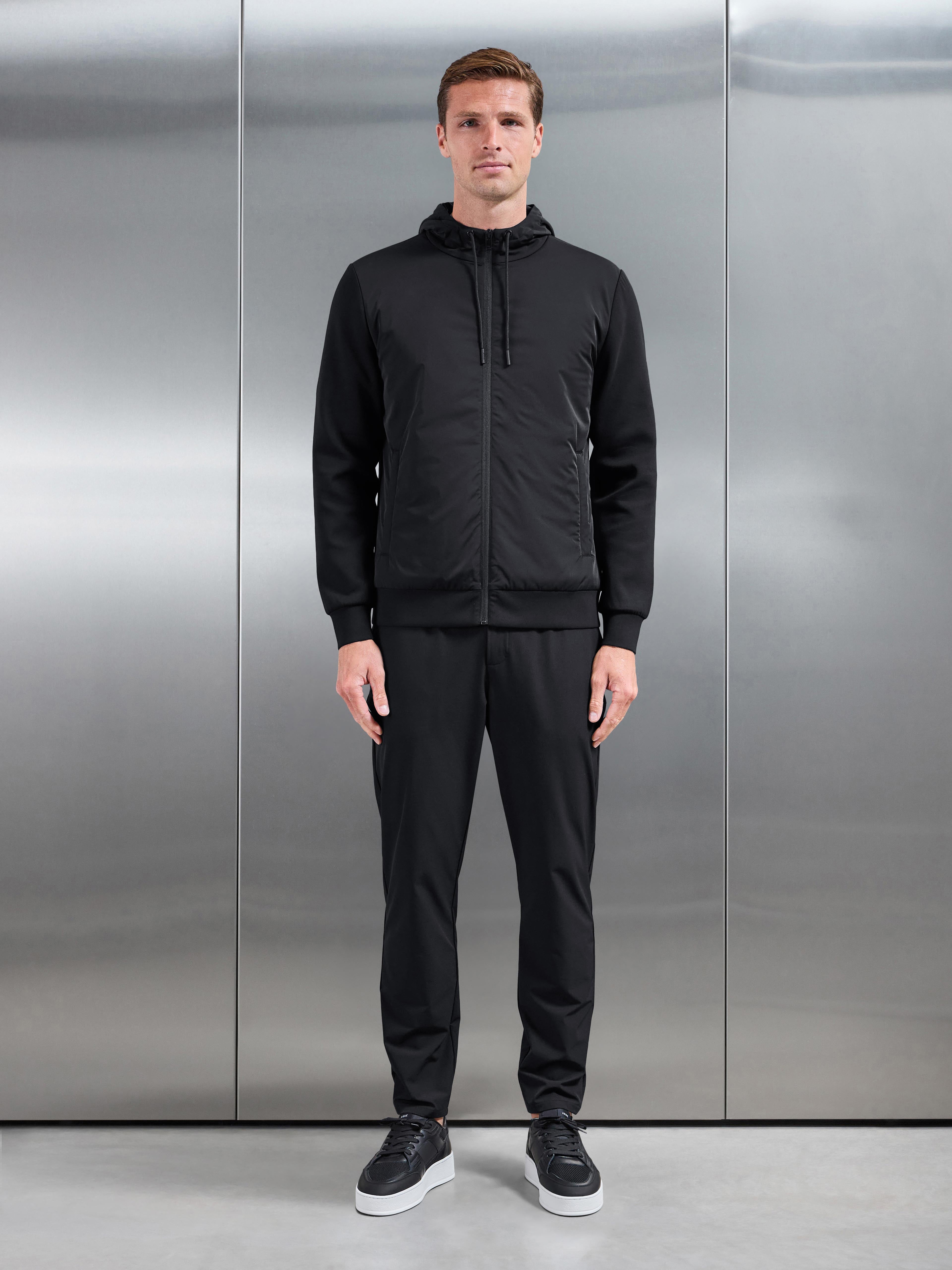 Interlock Jersey Hybrid Technical Windbreaker in Black