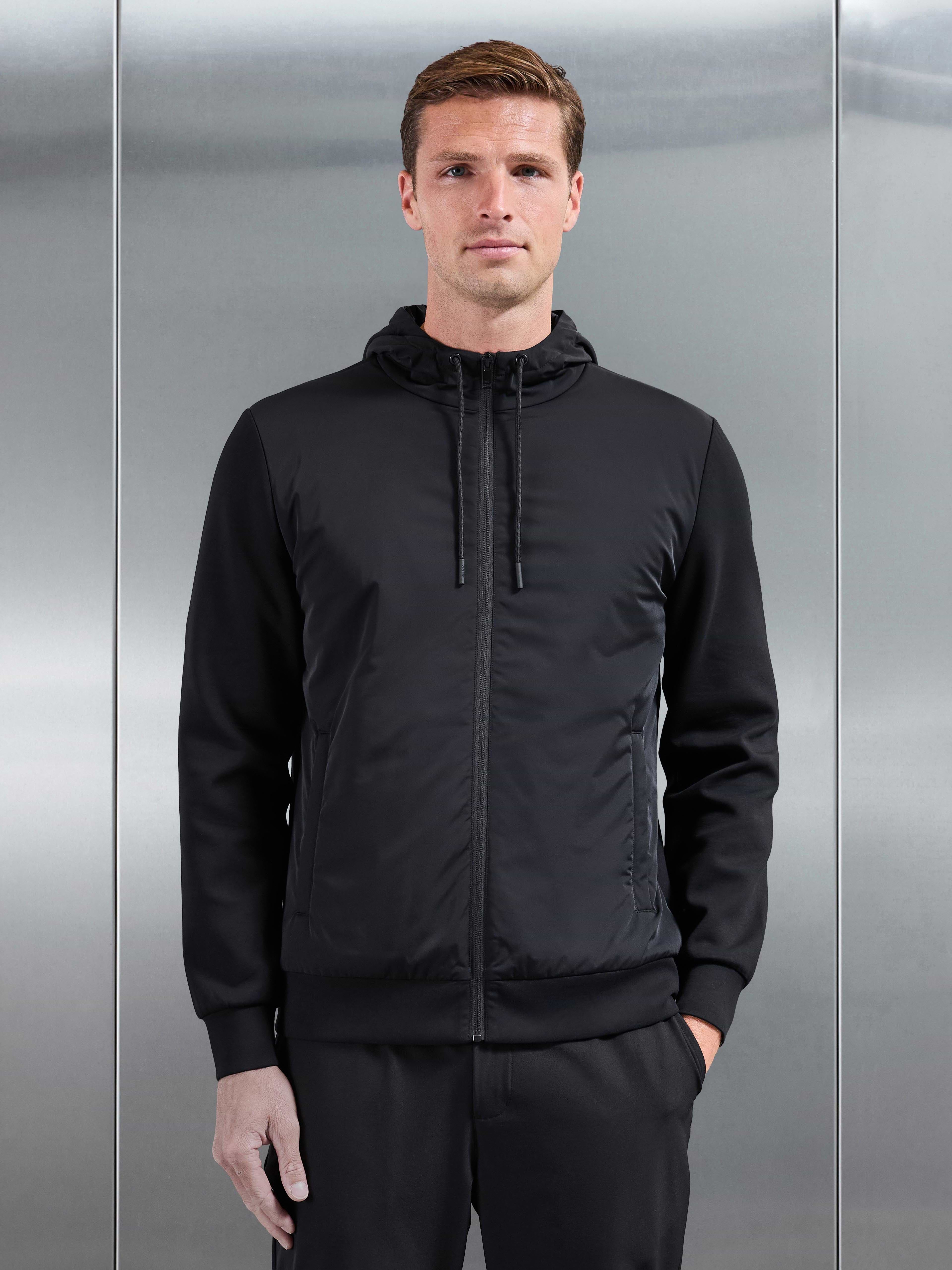 Interlock Jersey Hybrid Technical Windbreaker in Black