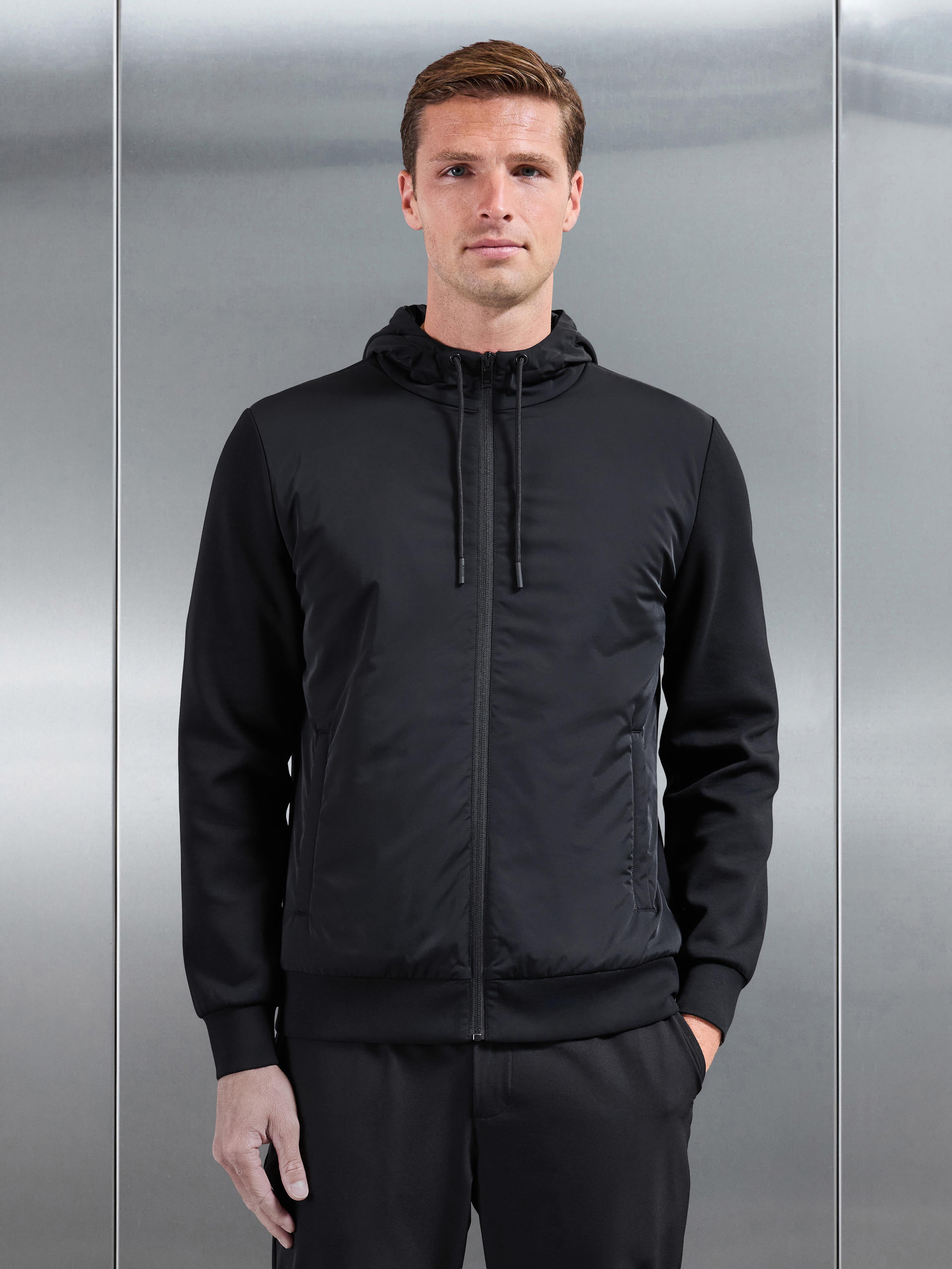 Interlock Jersey Hybrid Technical Windbreaker in Black