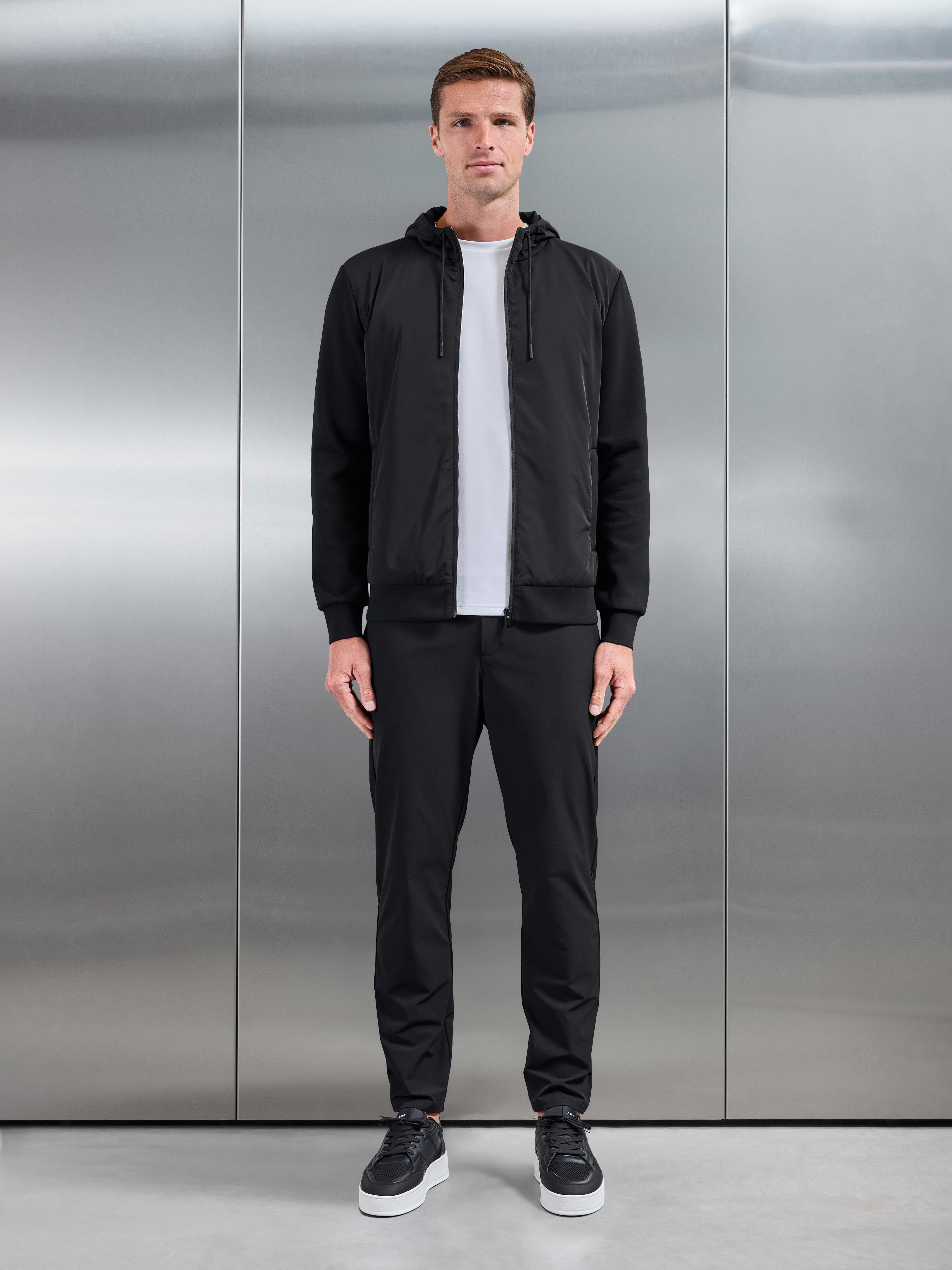 Interlock Jersey Hybrid Technical Windbreaker in Black