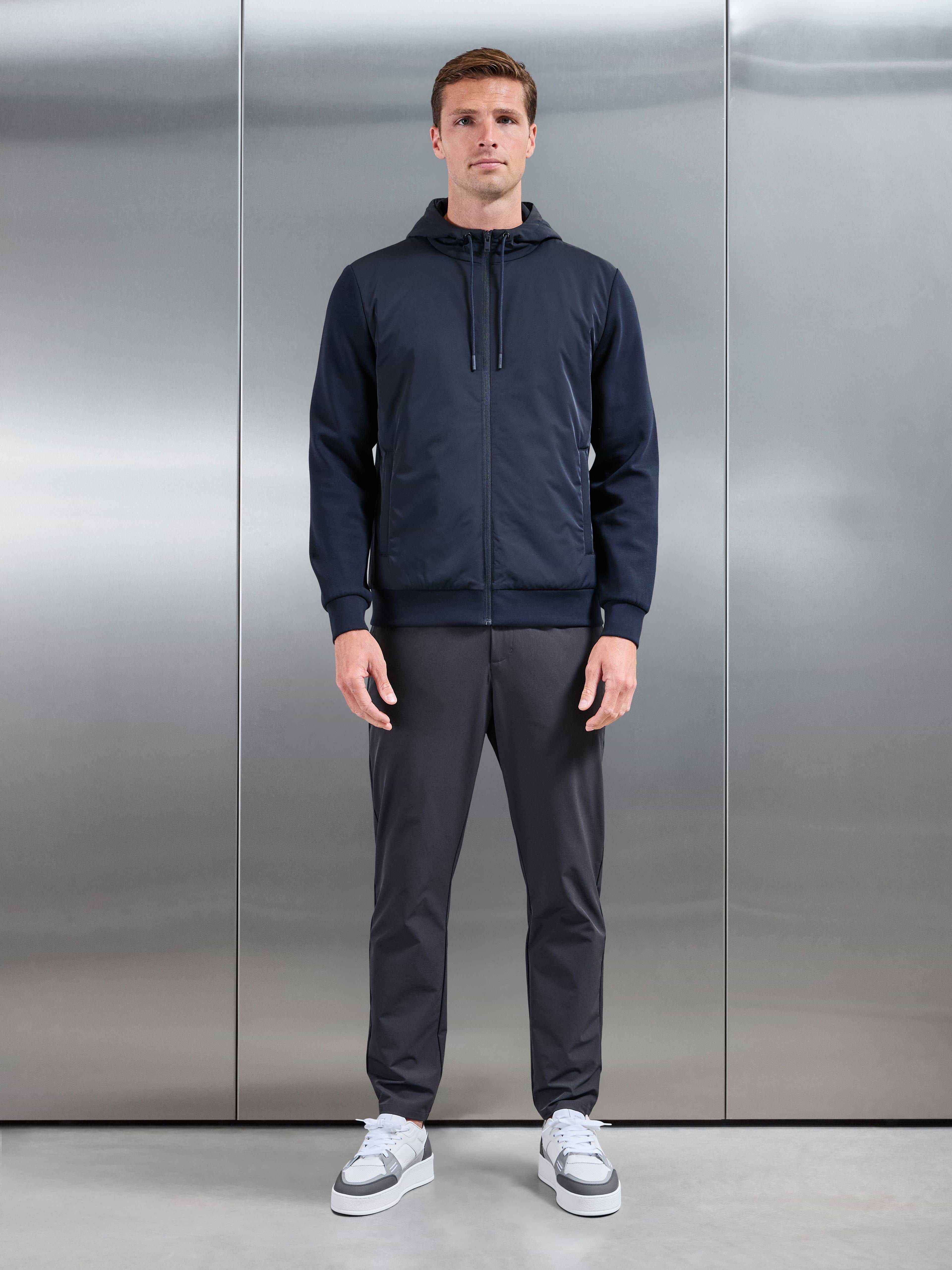 Interlock Jersey Hybrid Technical Windbreaker in Navy