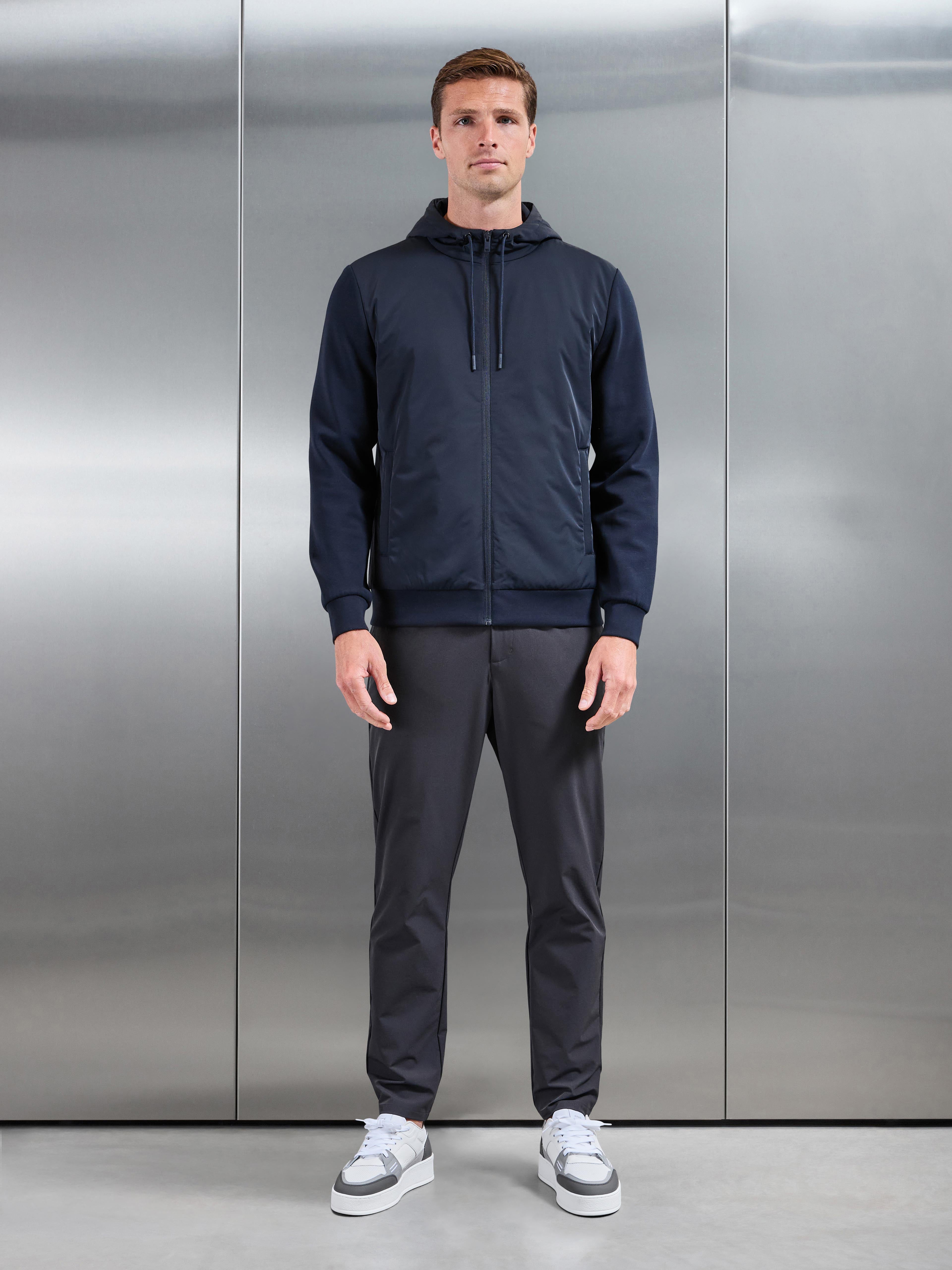 Interlock Jersey Hybrid Technical Windbreaker in Navy