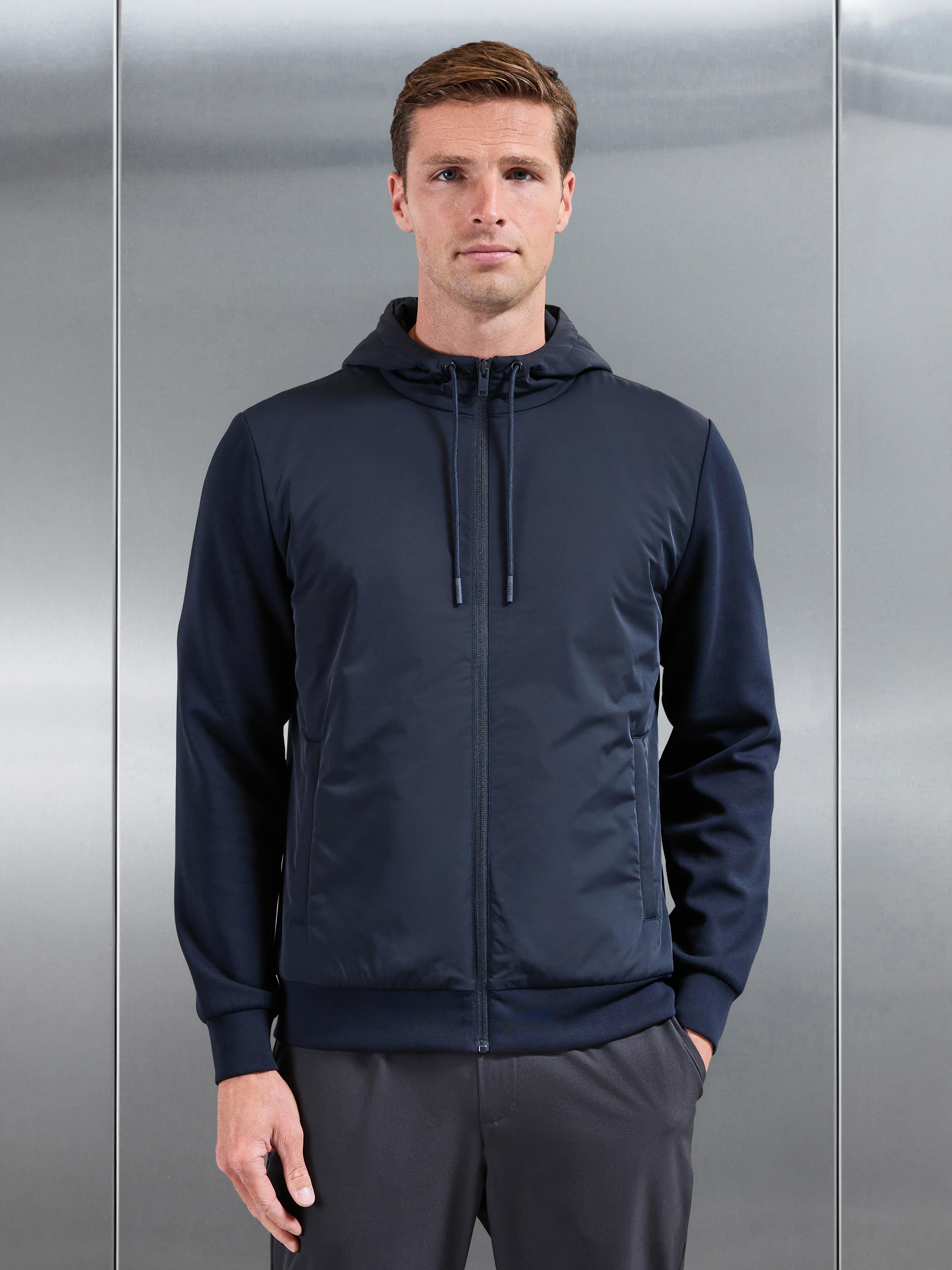 Interlock Jersey Hybrid Technical Windbreaker in Navy
