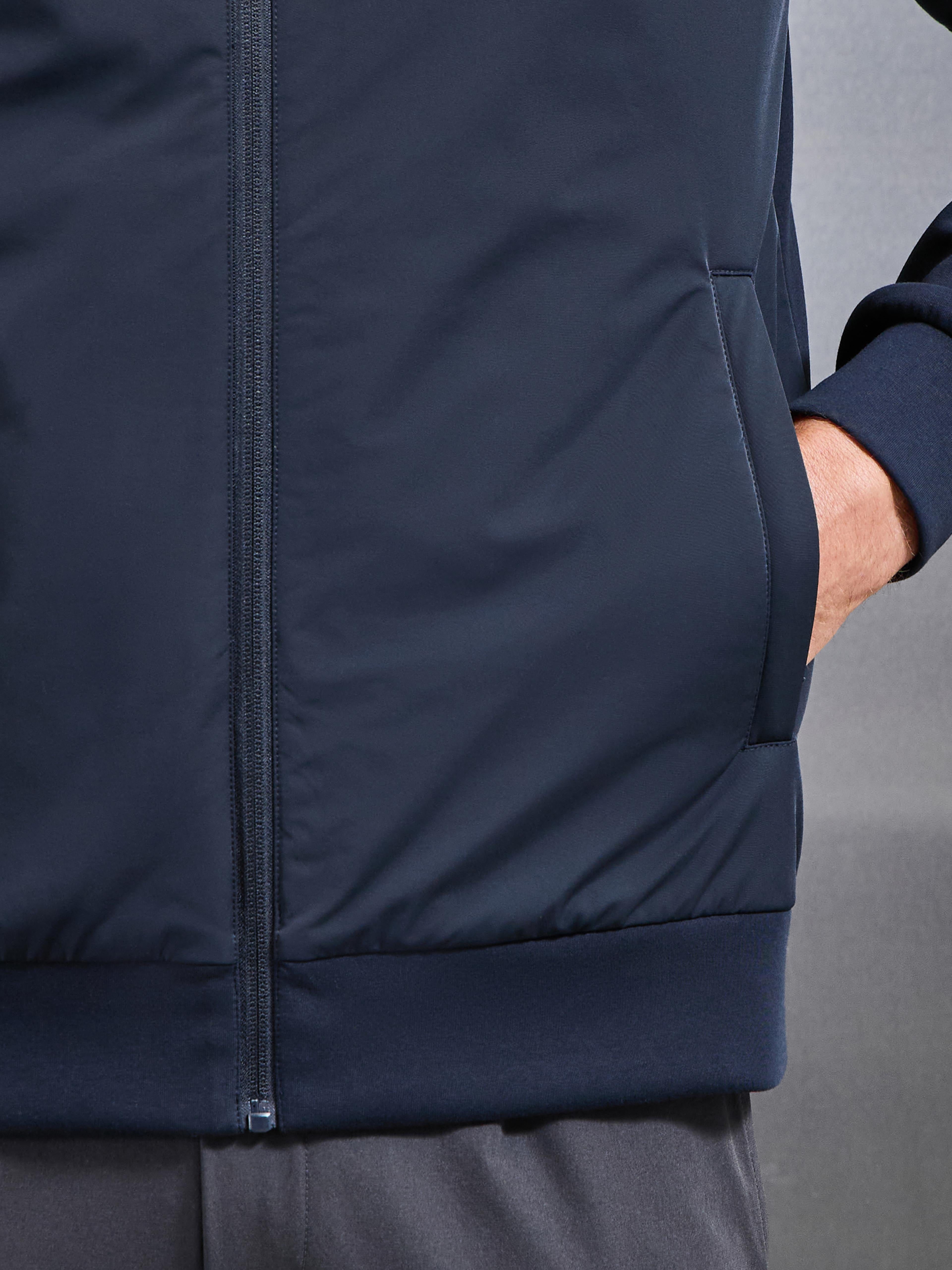Interlock Jersey Hybrid Technical Windbreaker in Navy