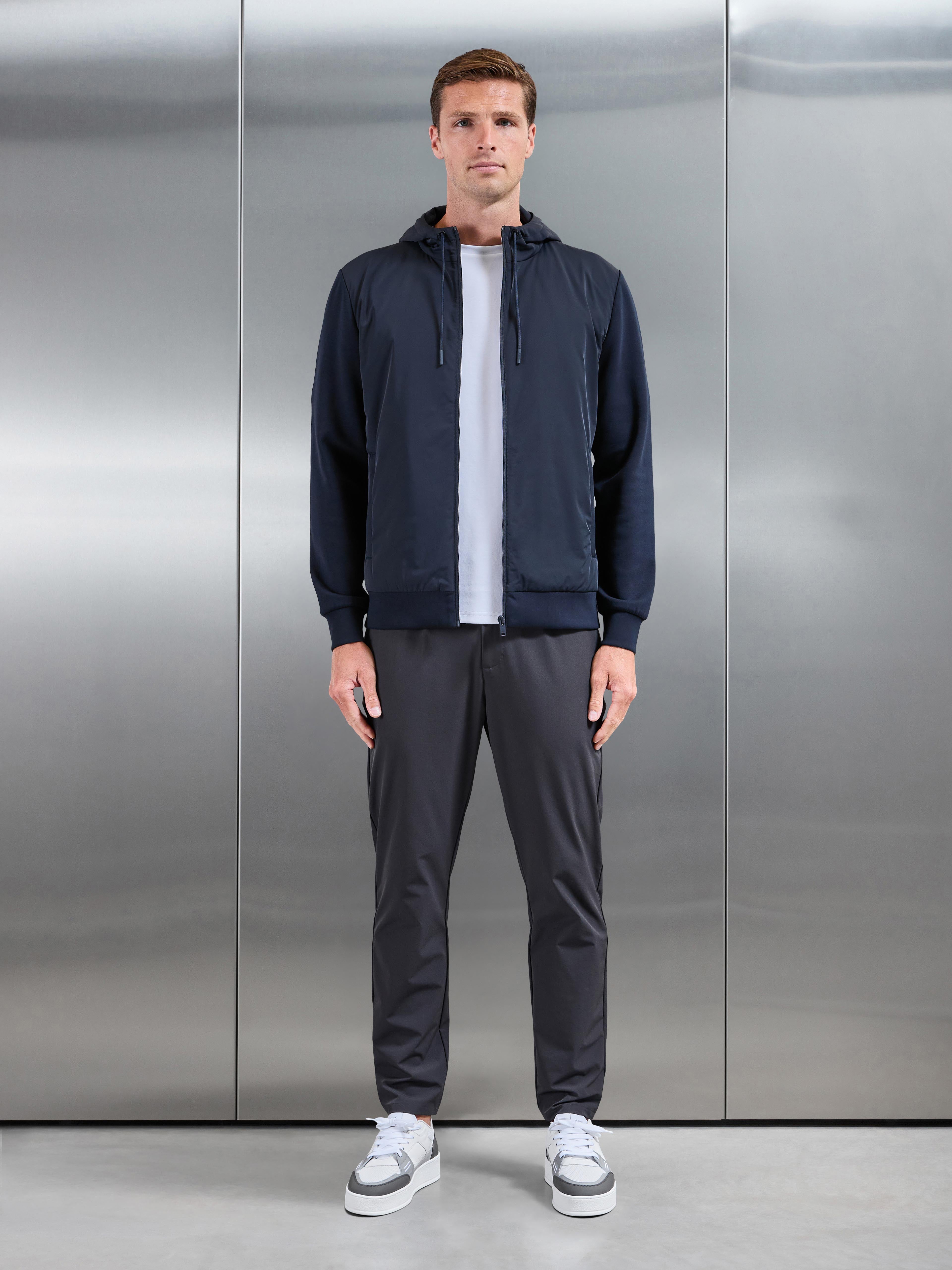 Interlock Jersey Hybrid Technical Windbreaker in Navy