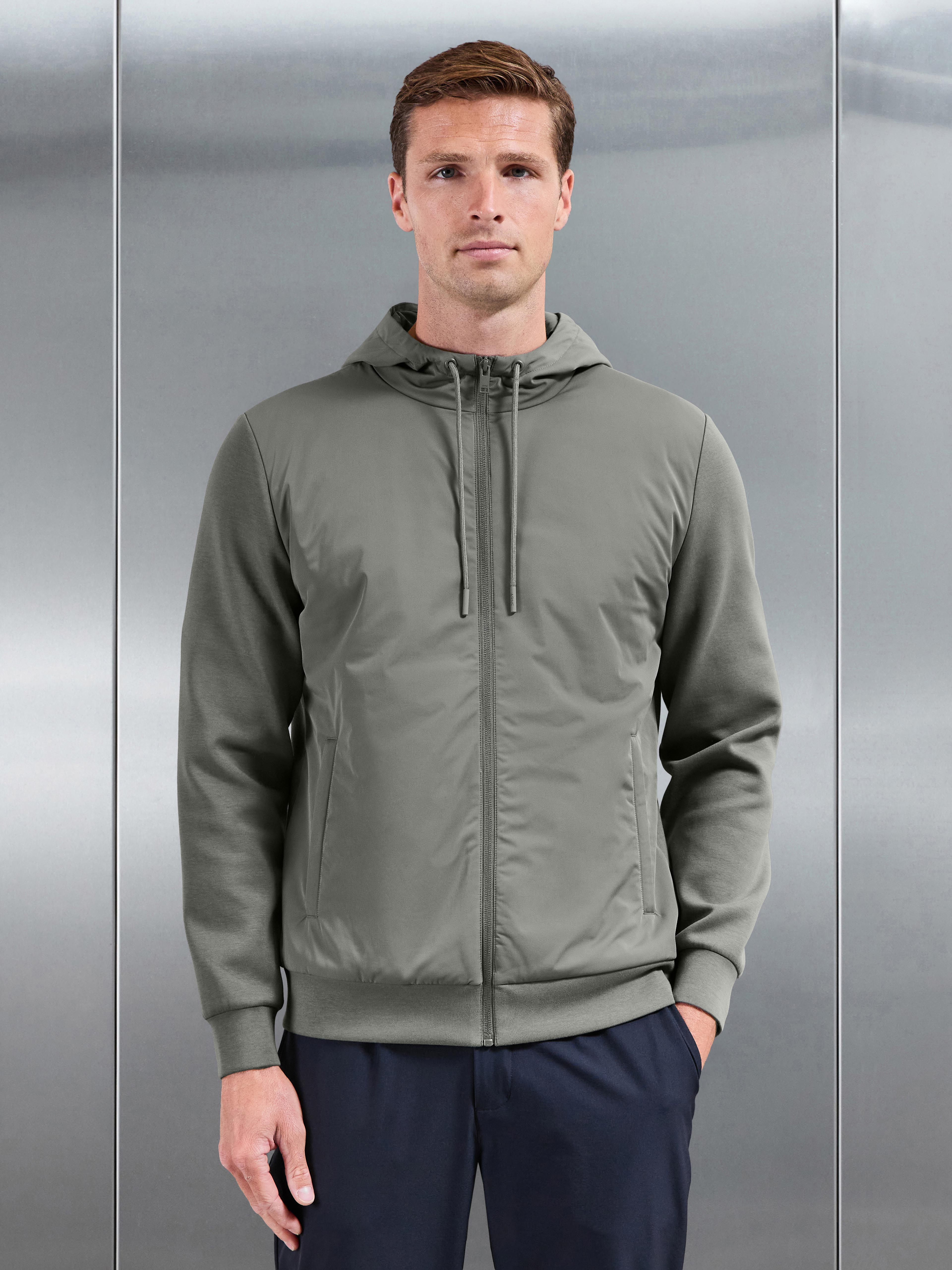 Interlock Jersey Hybrid Technical Windbreaker in Sage