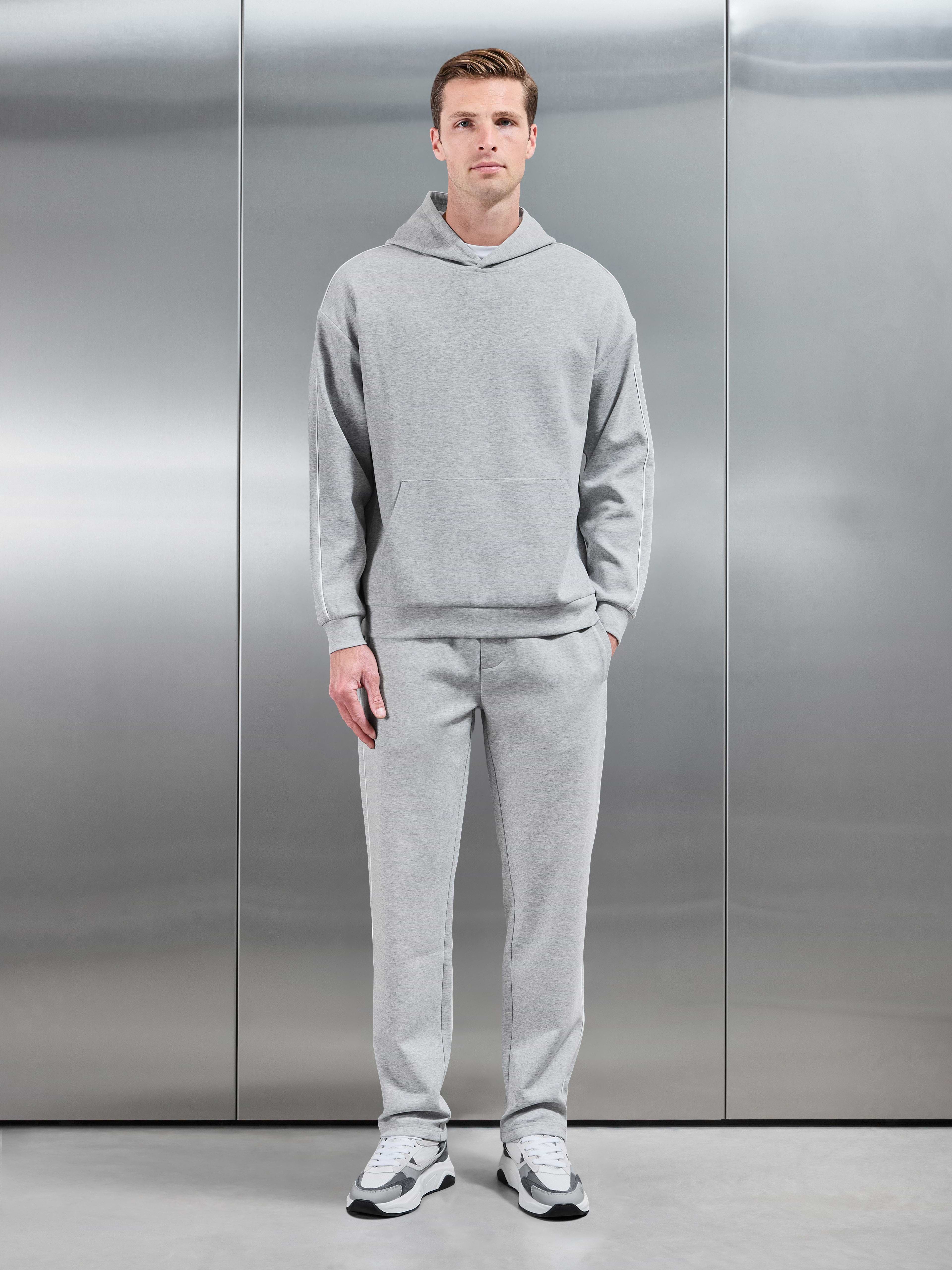 Interlock Jersey Piping Relaxed Hoodie in Marl Grey