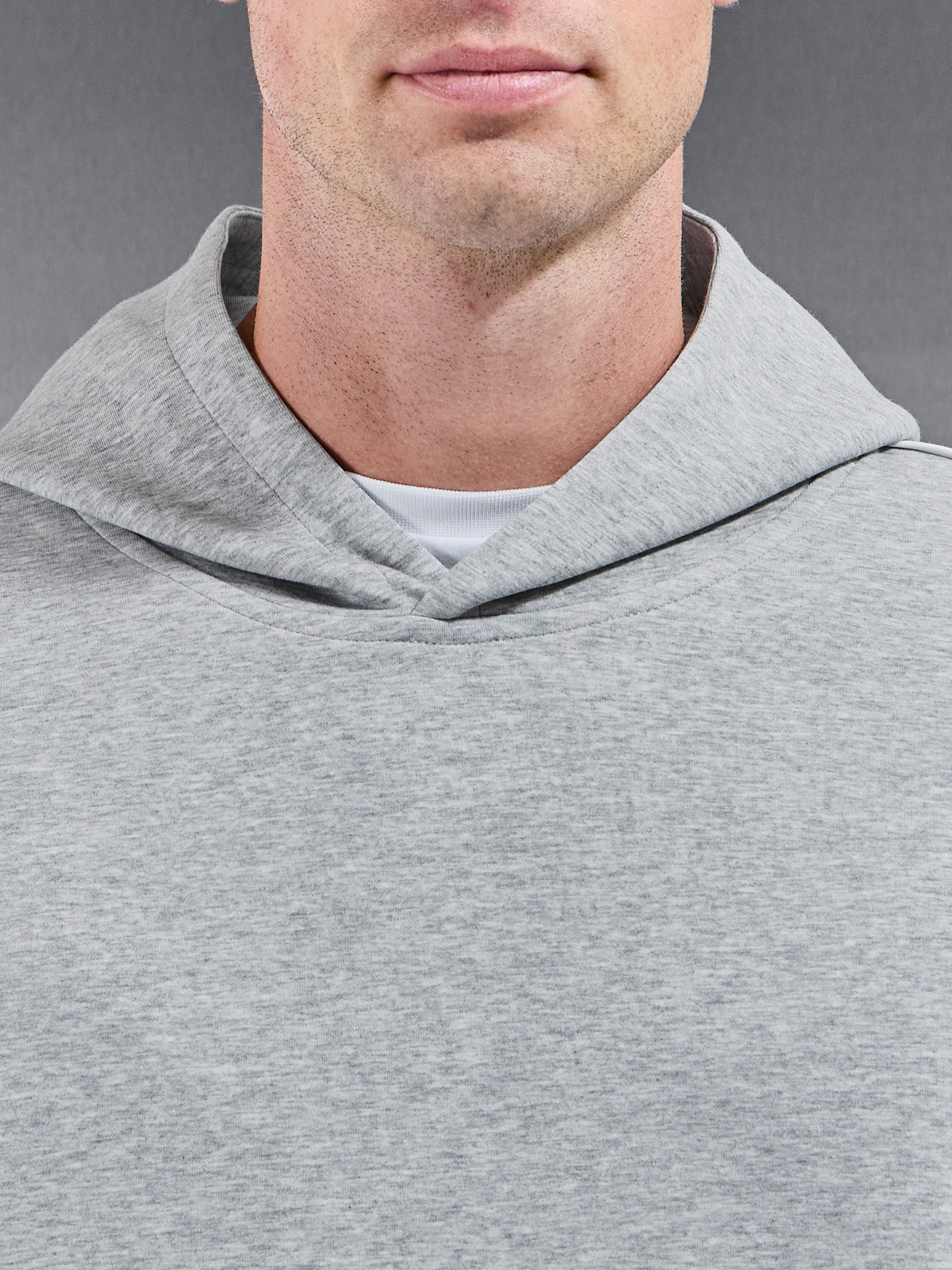 Interlock Jersey Piping Relaxed Hoodie in Marl Grey
