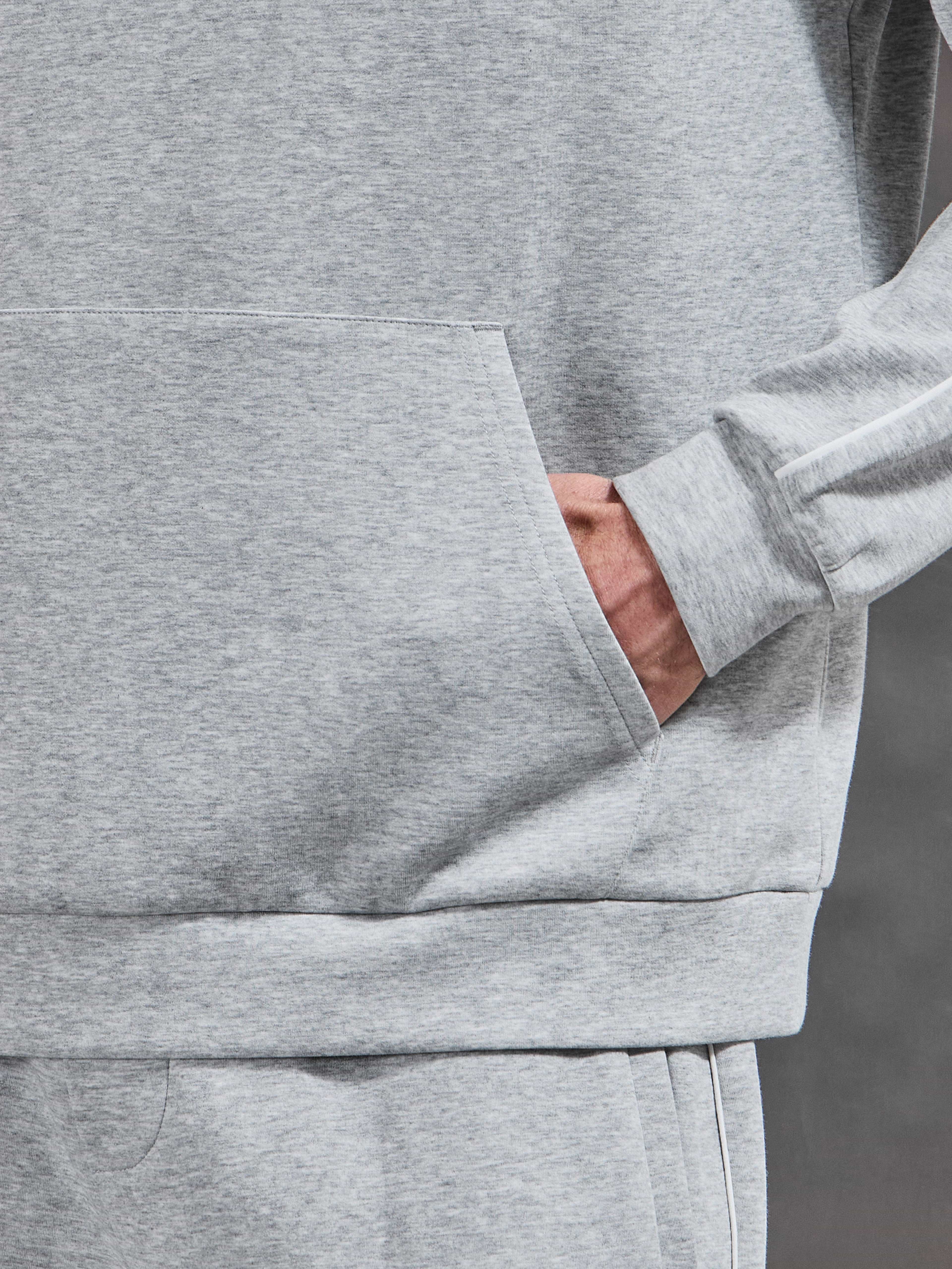 Interlock Jersey Piping Relaxed Hoodie in Marl Grey