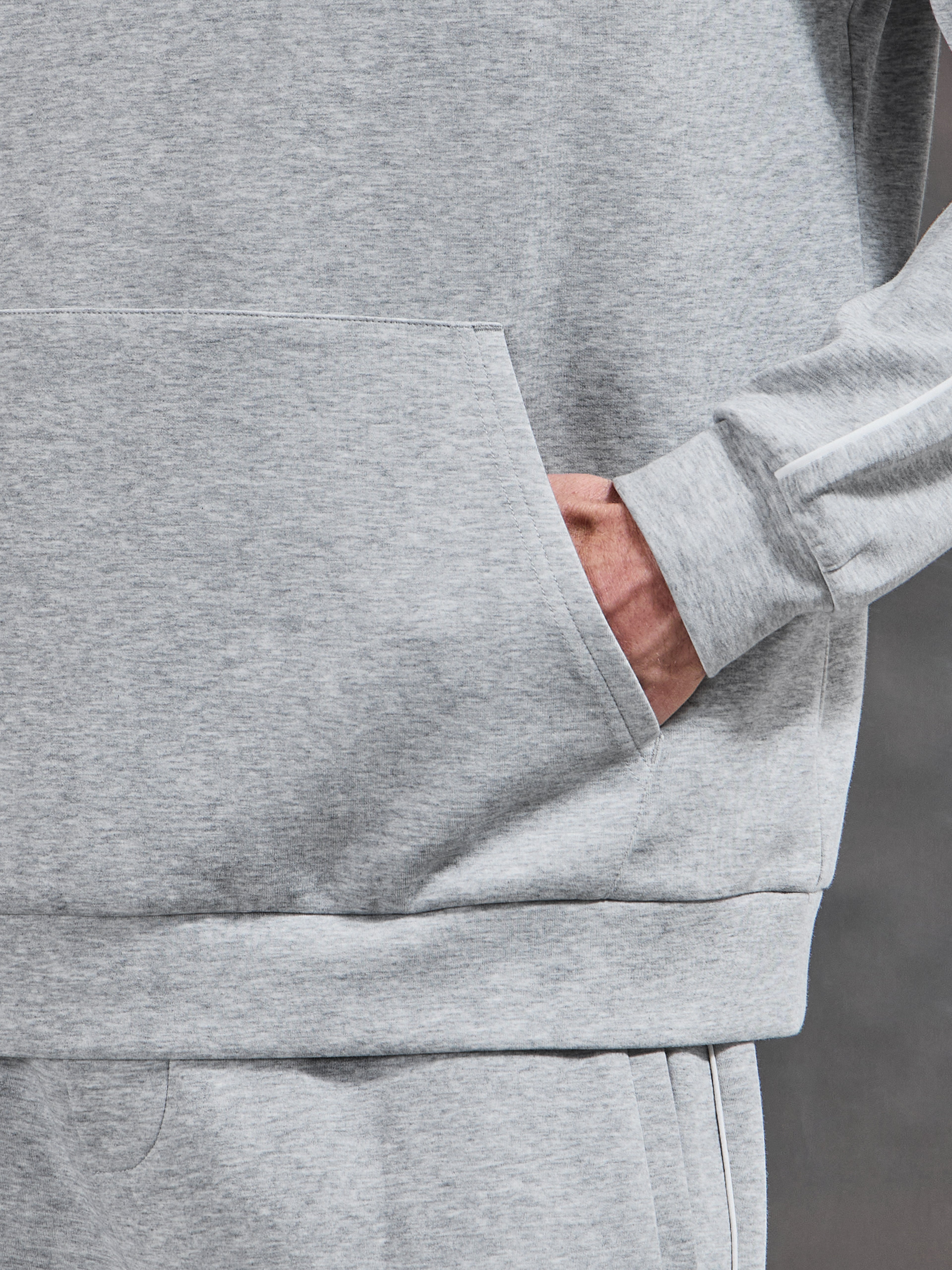 Interlock Jersey Piping Relaxed Hoodie in Marl Grey