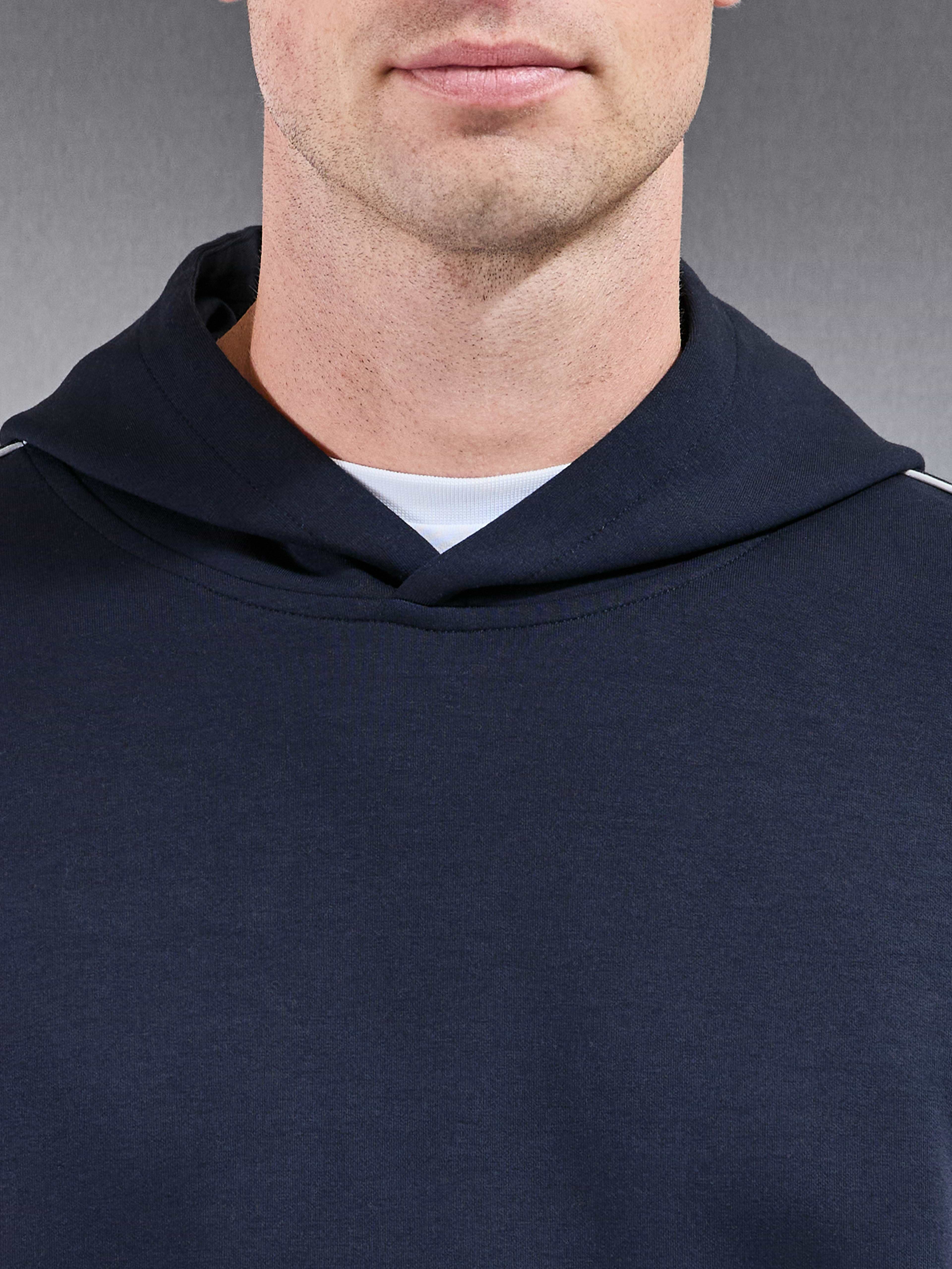 Interlock Jersey Piping Relaxed Hoodie in Navy