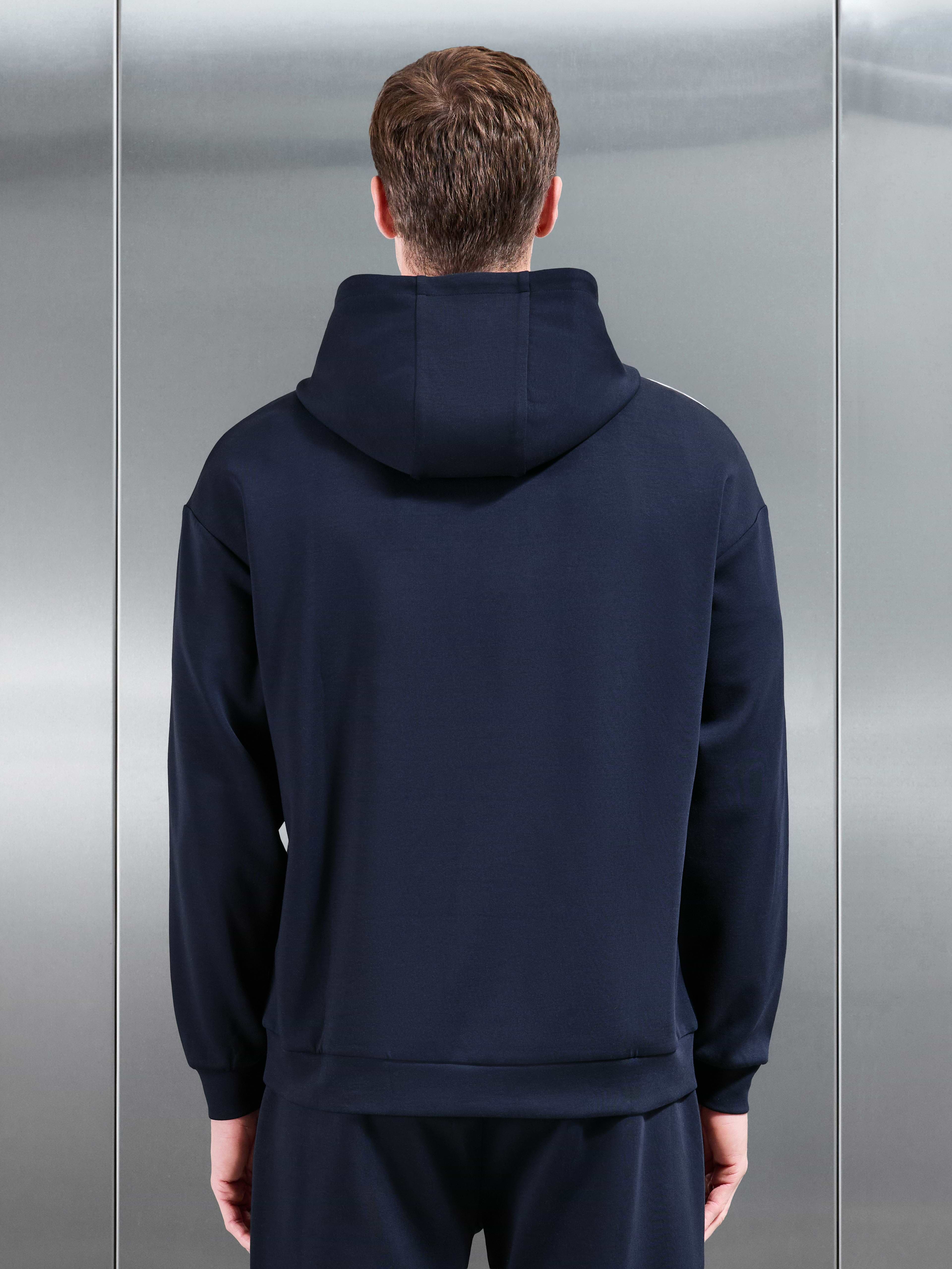 Interlock Jersey Piping Relaxed Hoodie in Navy