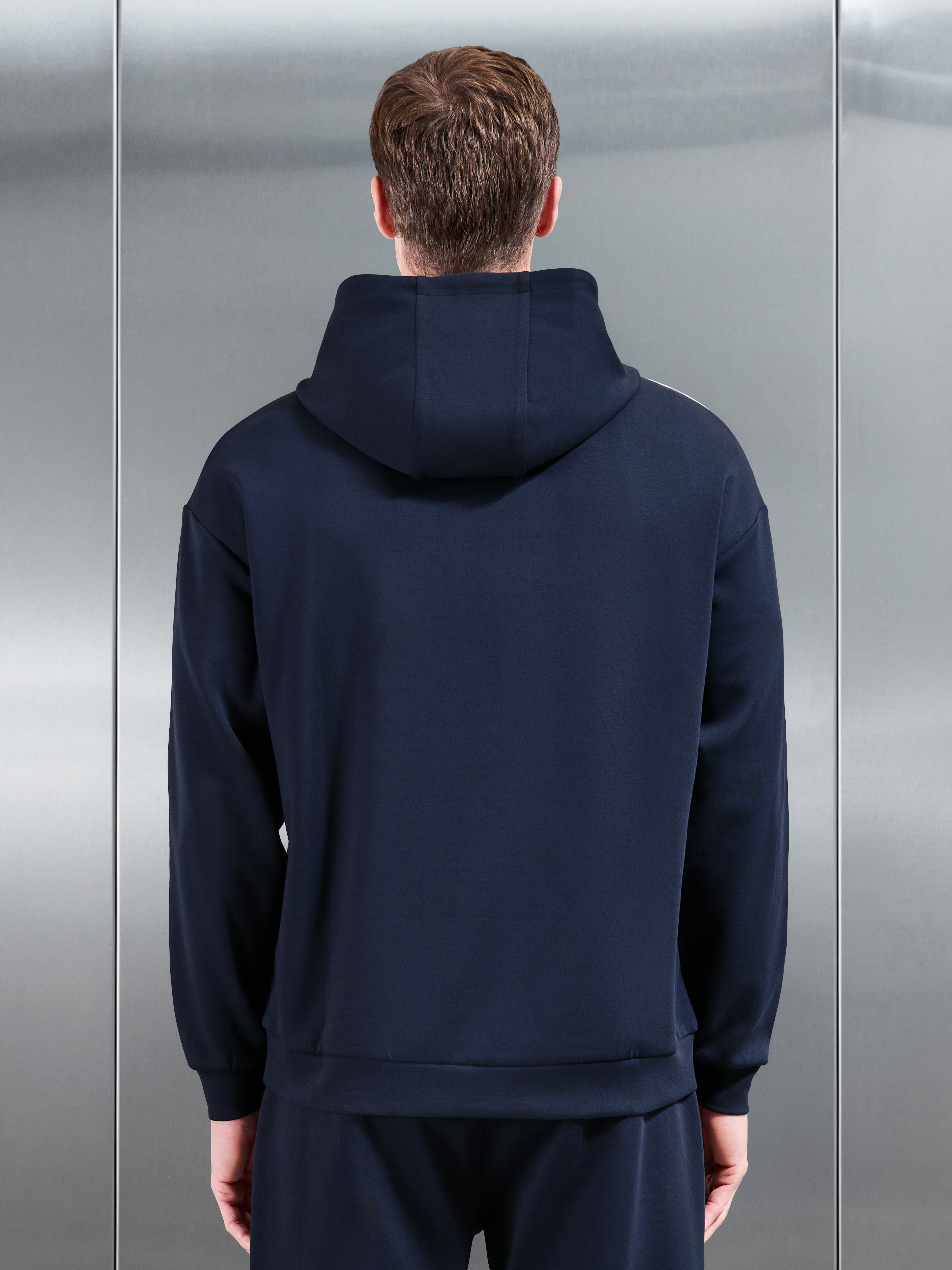 Interlock Jersey Piping Relaxed Hoodie in Navy