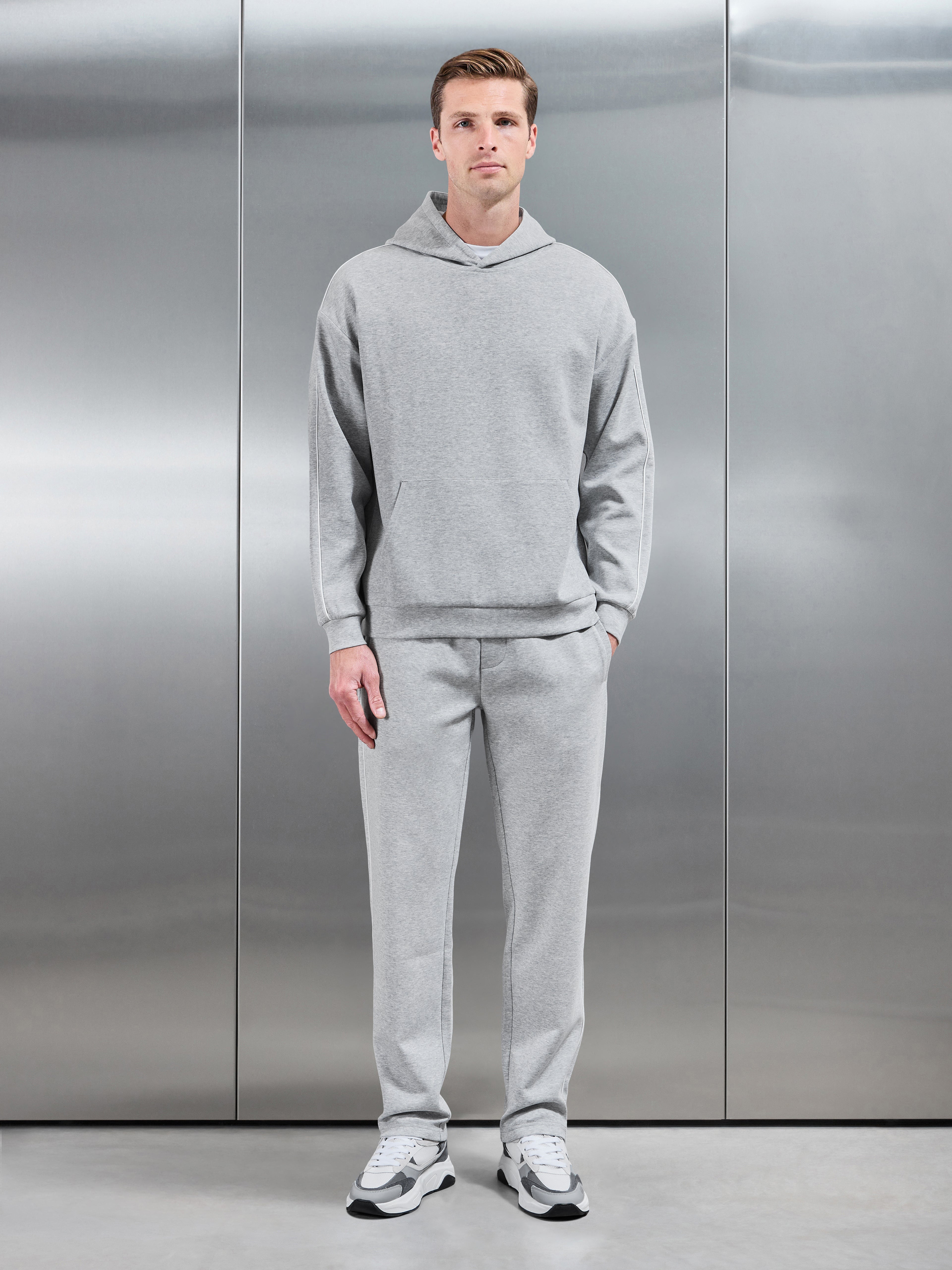 Interlock Jersey Piping Straight Leg Jogger in Marl Grey