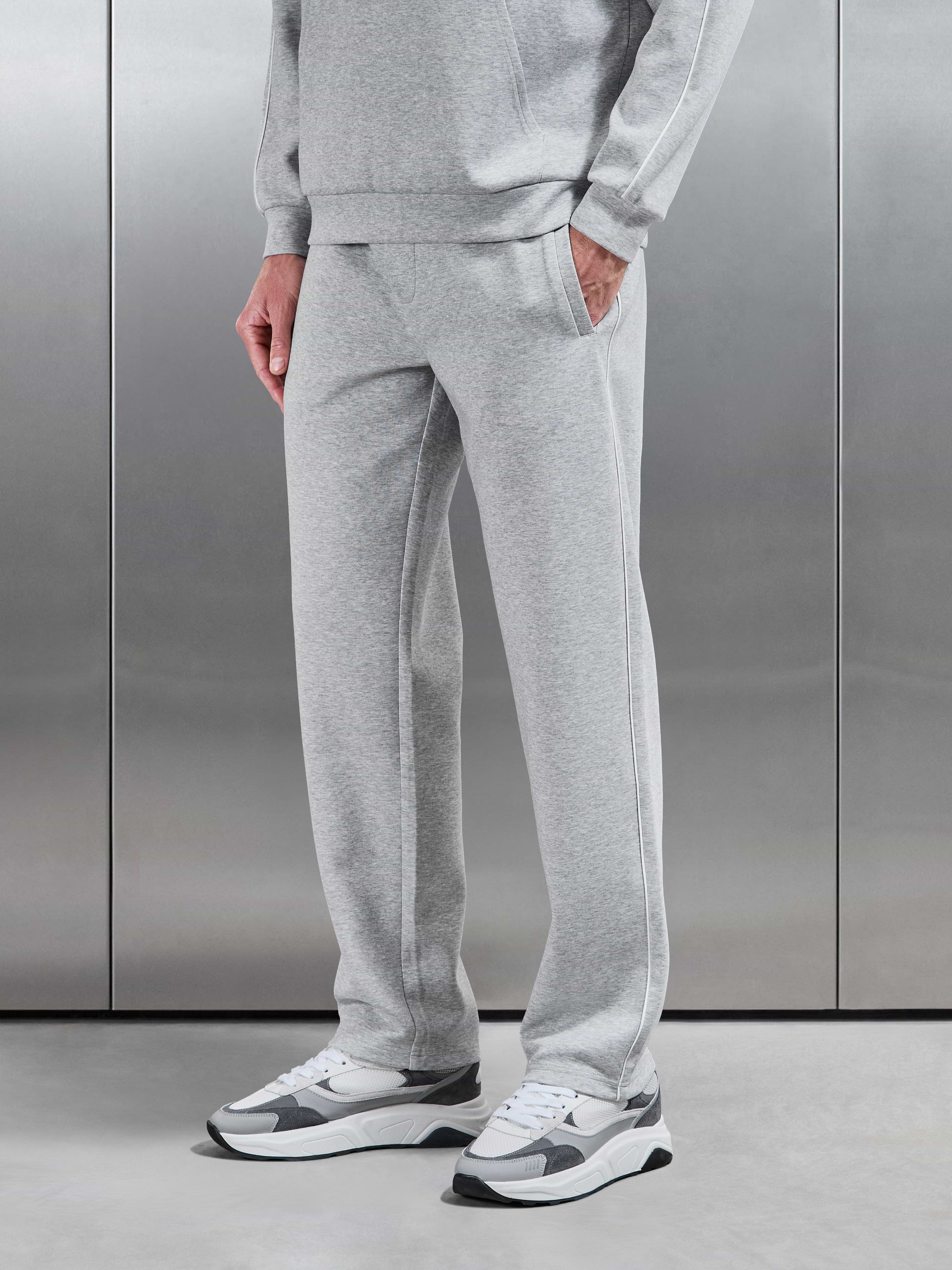 Interlock Jersey Piping Straight Leg Jogger in Marl Grey