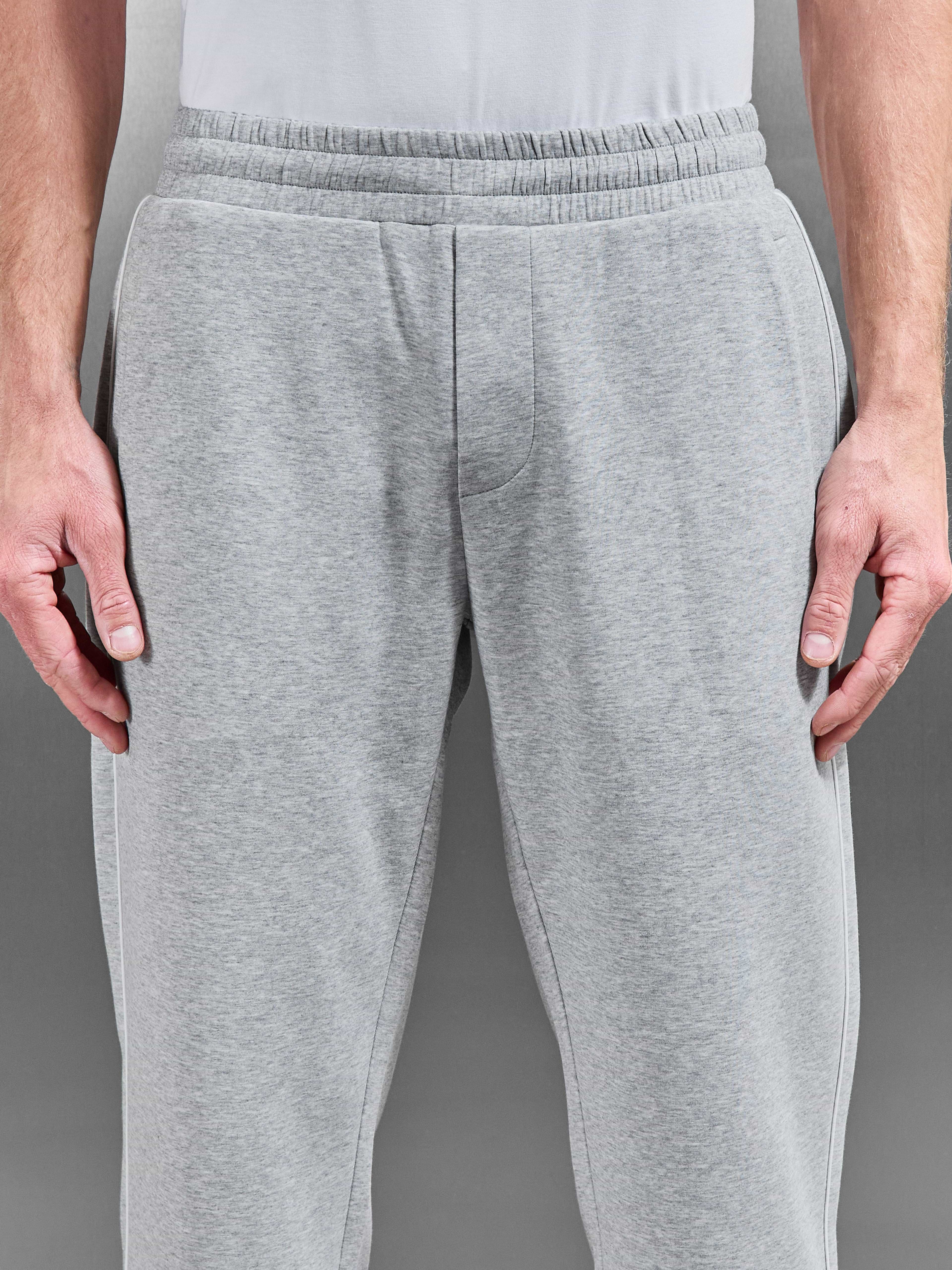 Interlock Jersey Piping Straight Leg Jogger in Marl Grey