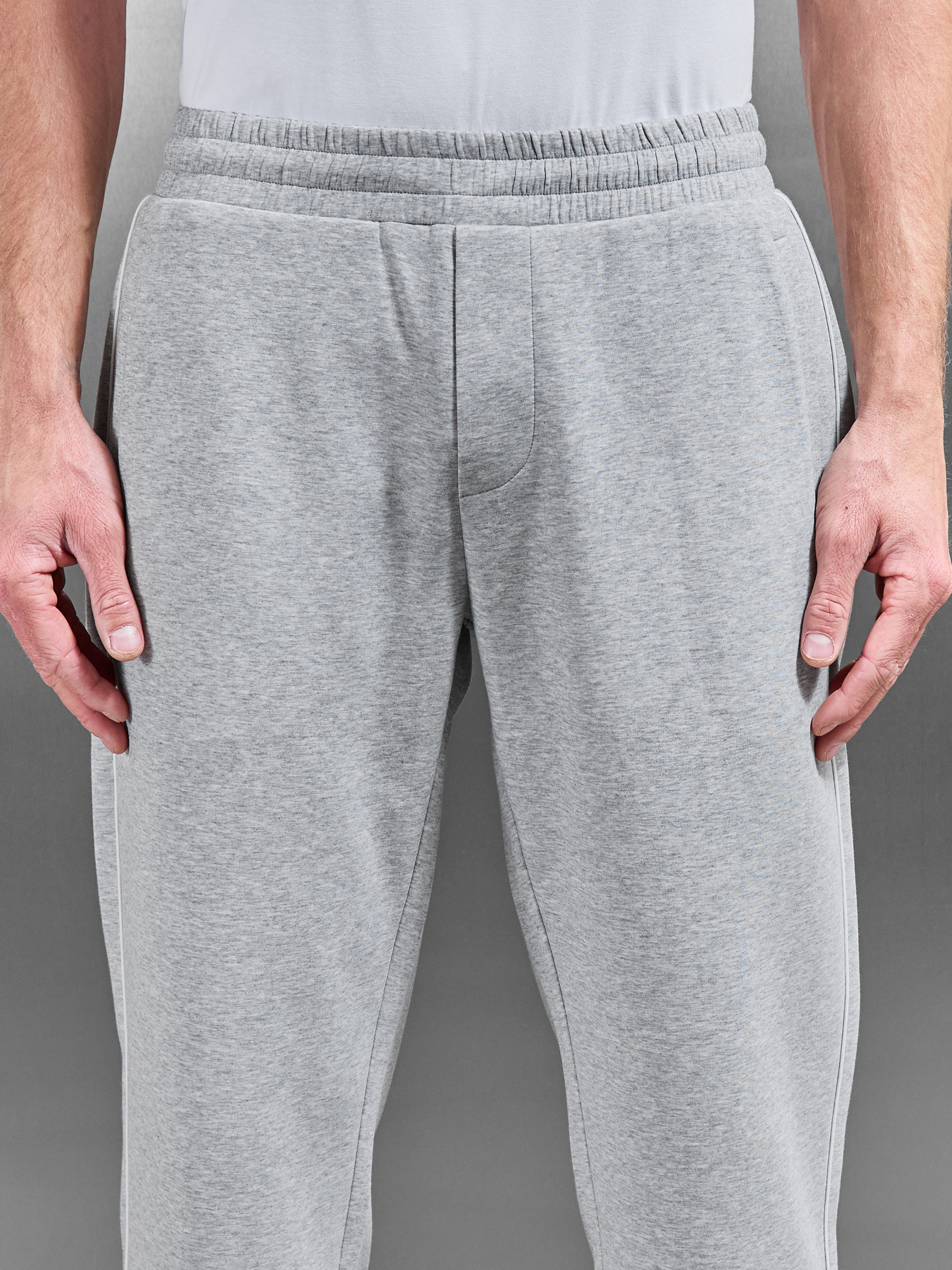 Interlock Jersey Piping Straight Leg Jogger in Marl Grey