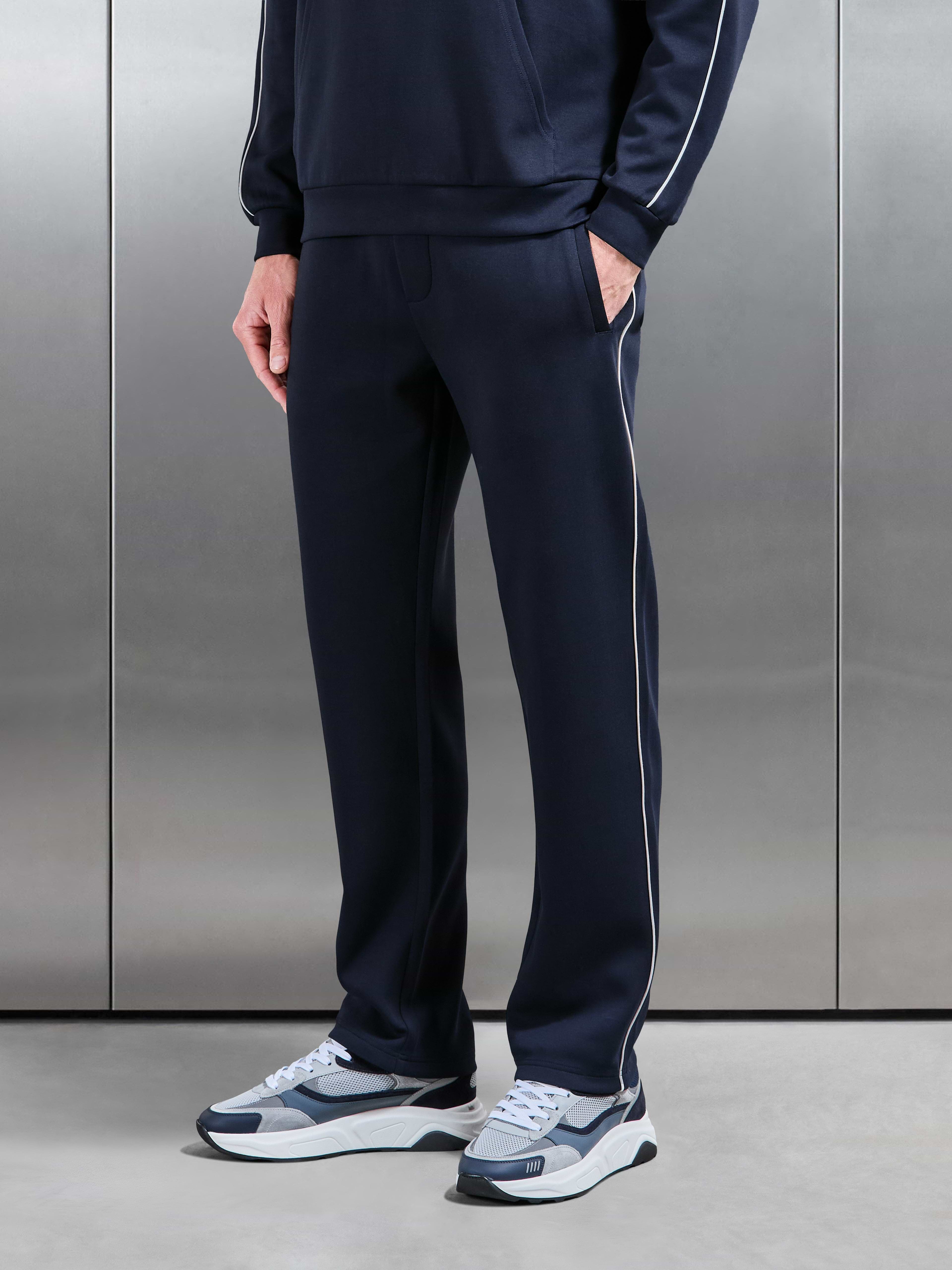 Interlock Jersey Piping Straight Leg Jogger in Navy