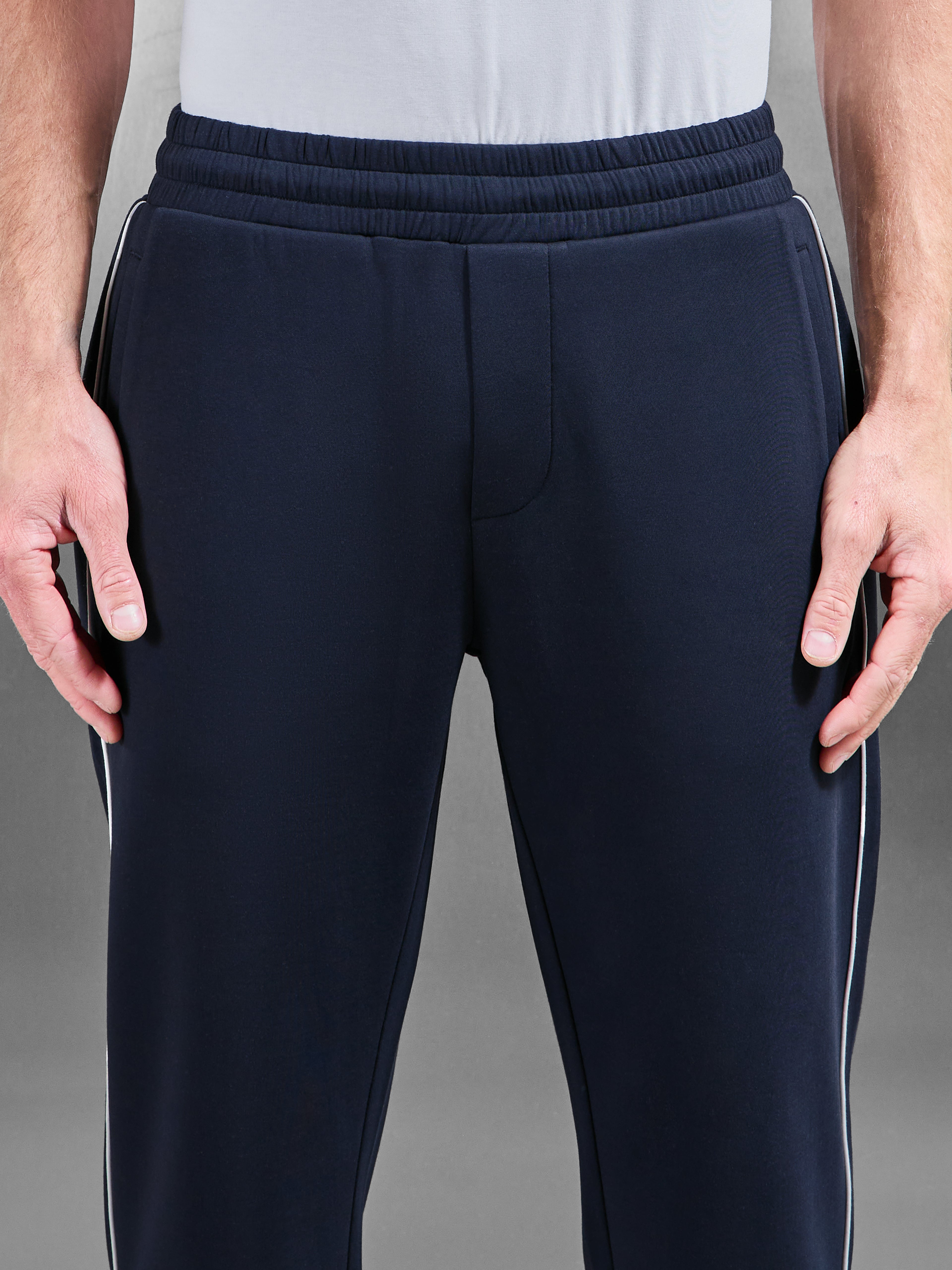 Interlock Jersey Piping Straight Leg Jogger in Navy