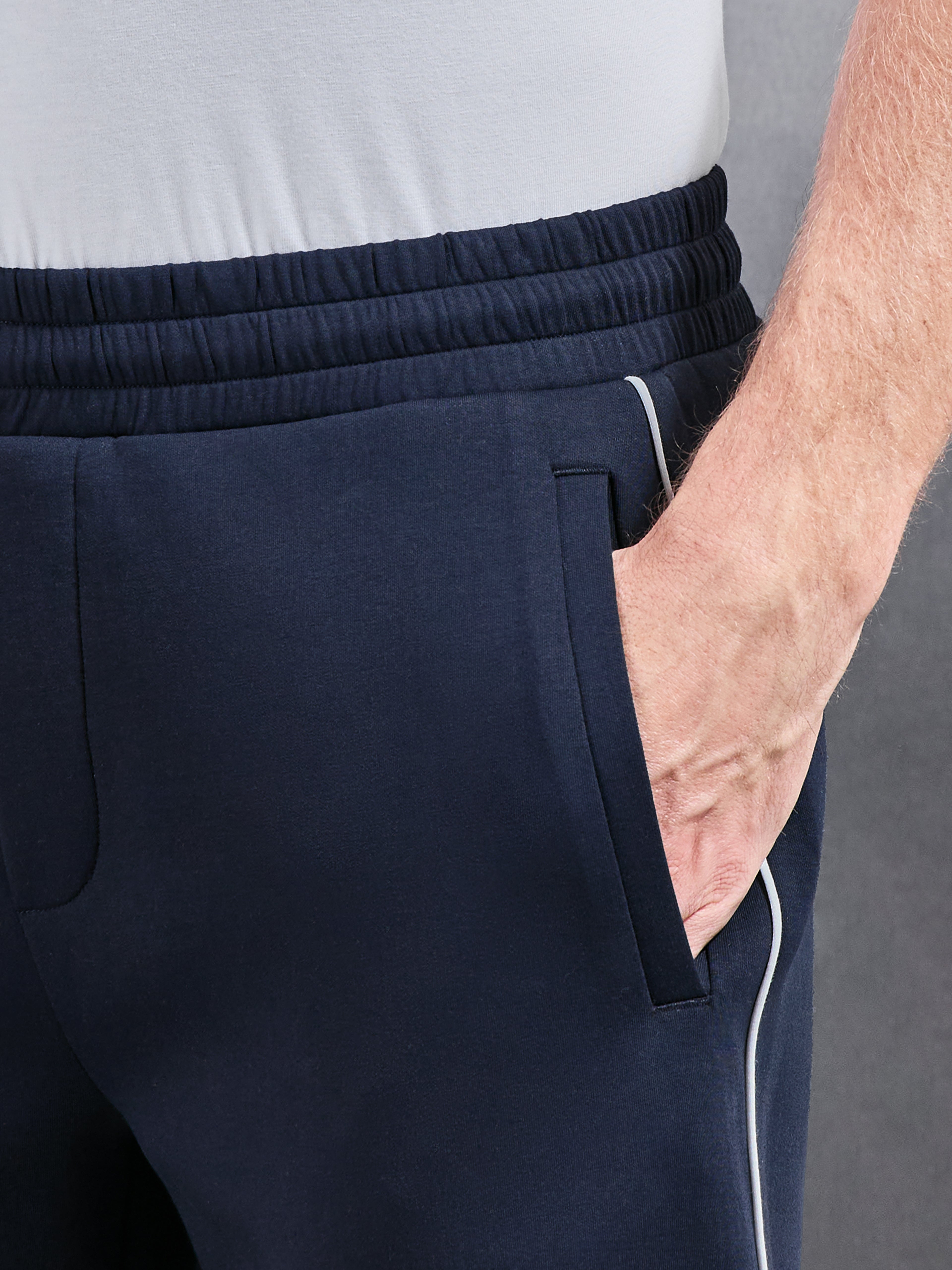 Interlock Jersey Piping Straight Leg Jogger in Navy